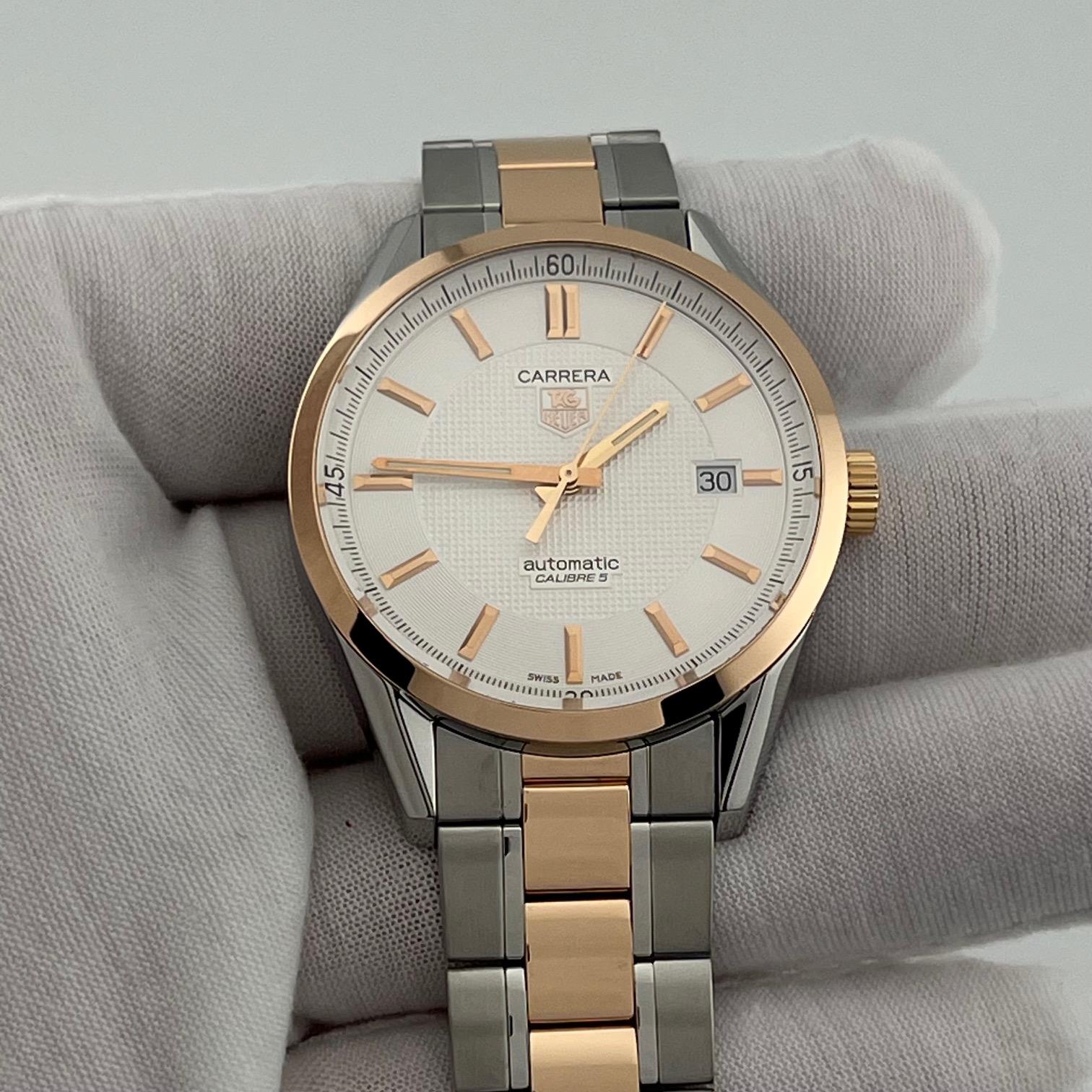 TAG Heuer Carrera Kaliber 5 WV215E 39mm 18k Rose Gold Edelstahl Herren im Angebot
