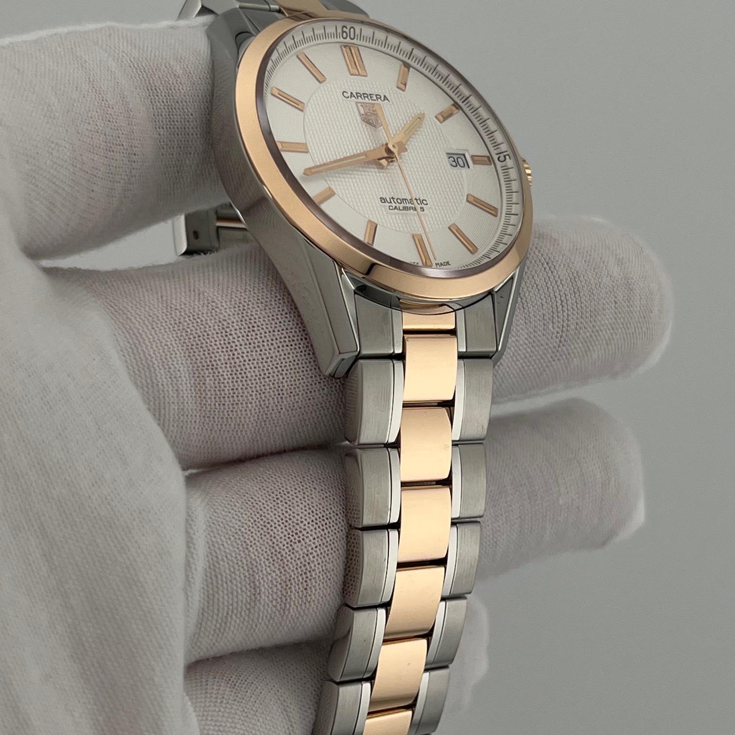 TAG Heuer Carrera Kaliber 5 WV215E 39mm 18k Rose Gold Edelstahl im Angebot 4