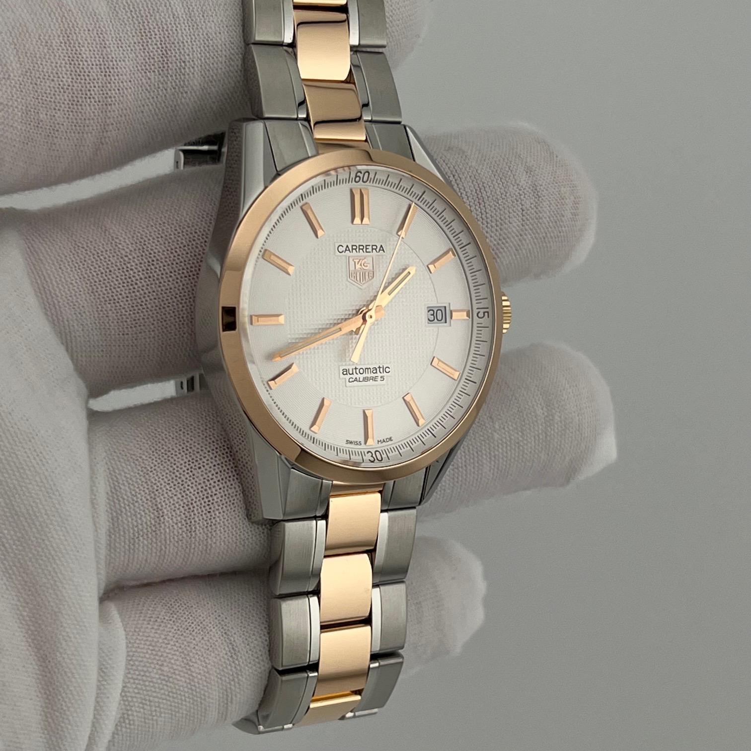 TAG Heuer Carrera Kaliber 5 WV215E 39mm 18k Rose Gold Edelstahl im Angebot 5