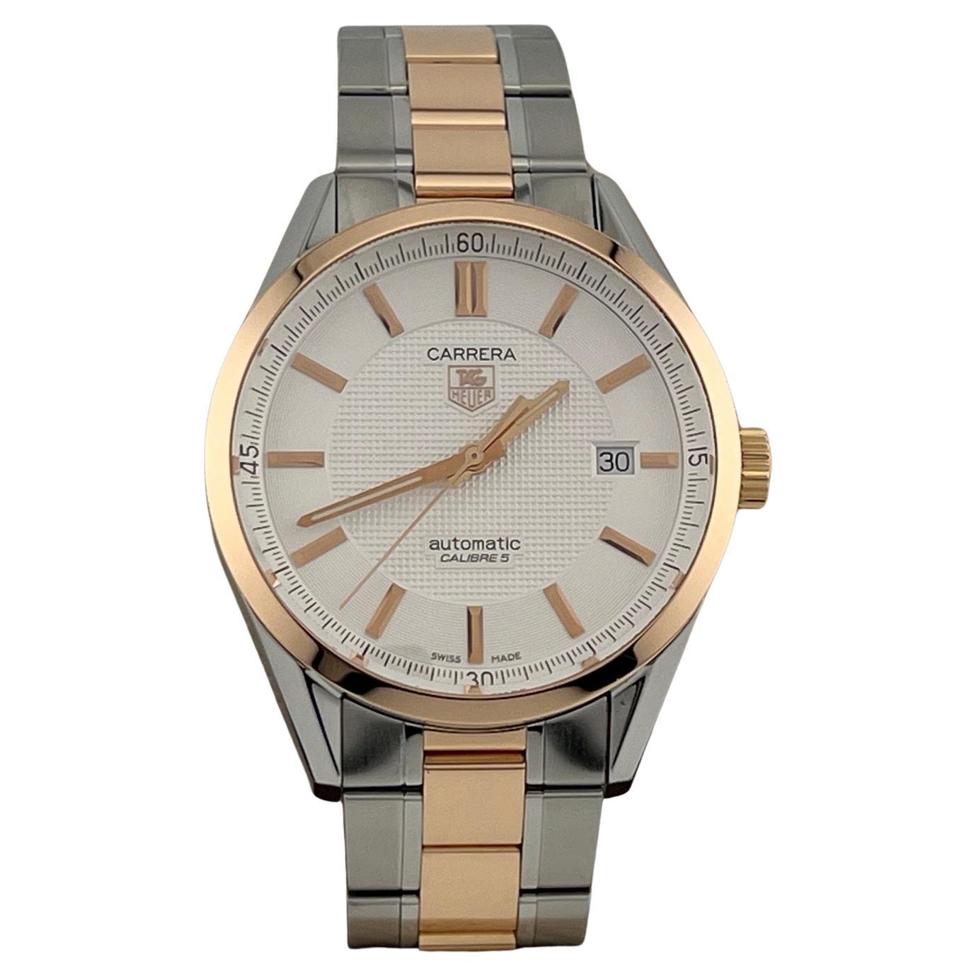 TAG Heuer Carrera Kaliber 5 WV215E 39mm 18k Rose Gold Edelstahl im Angebot