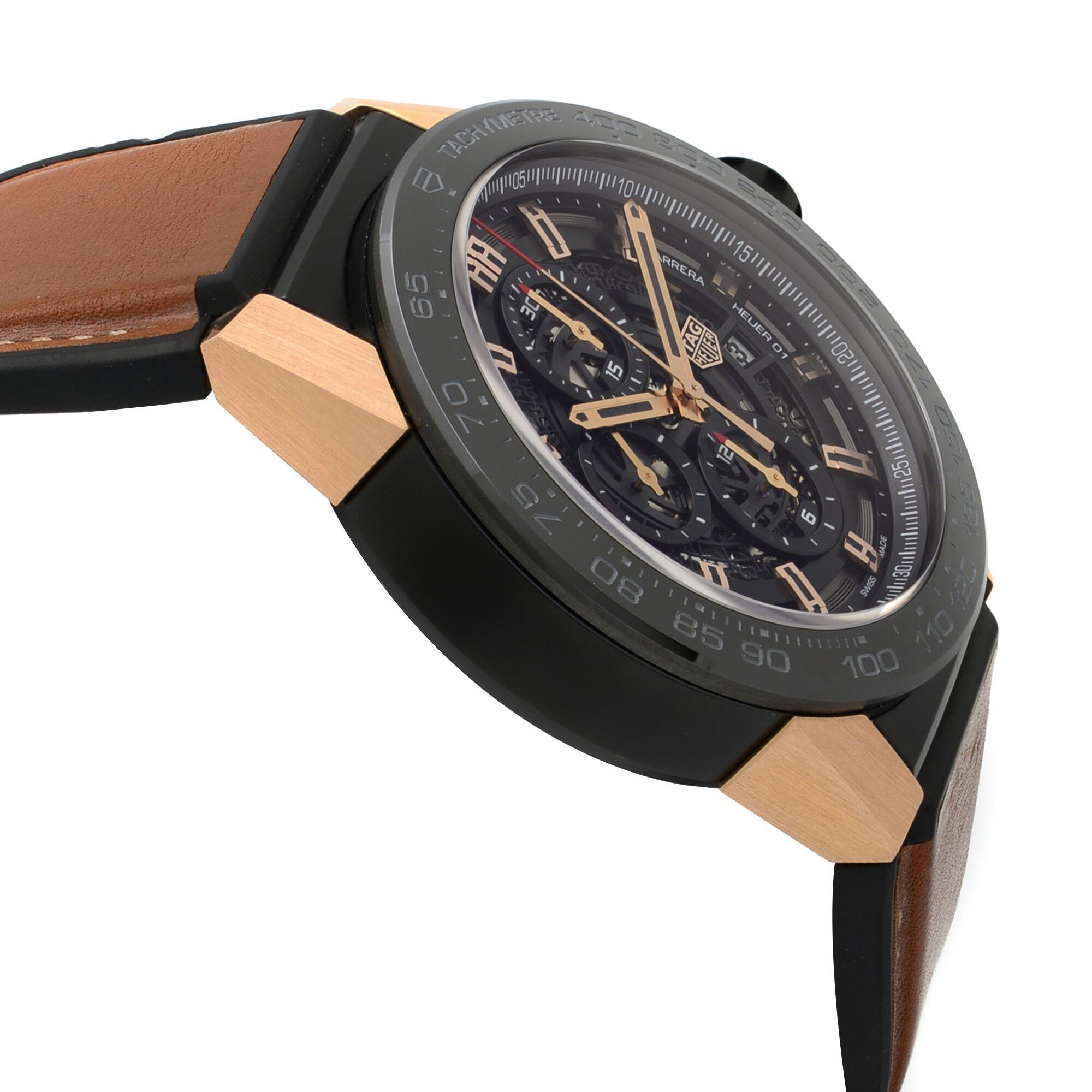 TAG Heuer Carrera Calibre Heuer 01 Gold Titanium Black Dial Watch CAR2A5A.FT6044 In Good Condition In New York, NY