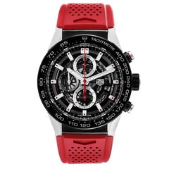 TAG Heuer Carrera Calibre Heuer 01 Skeleton Dial Red Strap Mens Watch CAR2A1Z