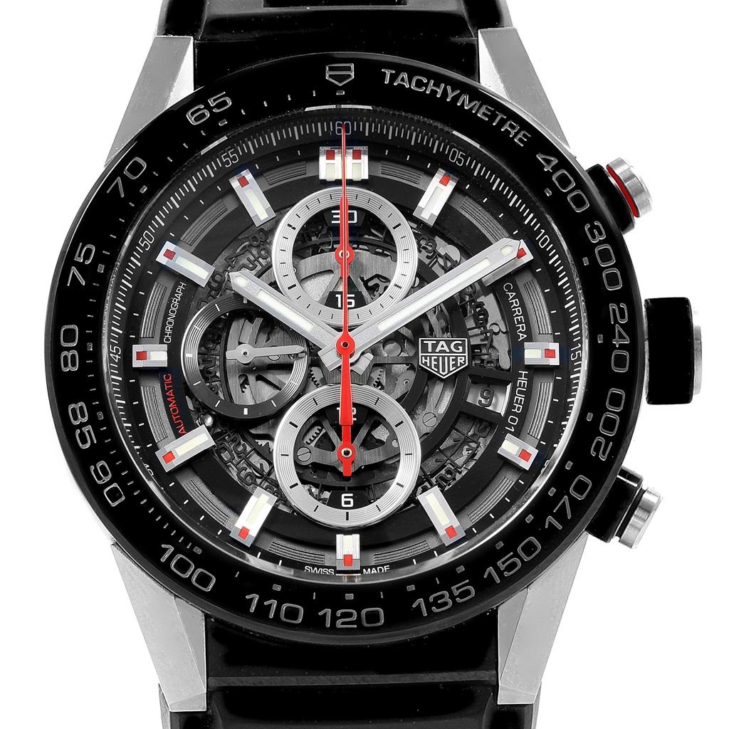 TAG Heuer Carrera Calibre Heuer 01 Skeleton Dial Watch CAR2A1Z Box For Sale 4