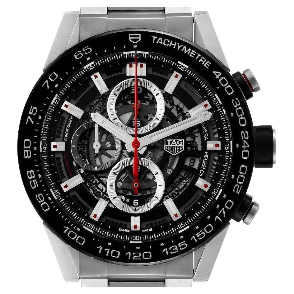 TAG Heuer Carrera Calibre Heuer 01 Skeleton Mens Watch CAR2A1Z Box Card For Sale