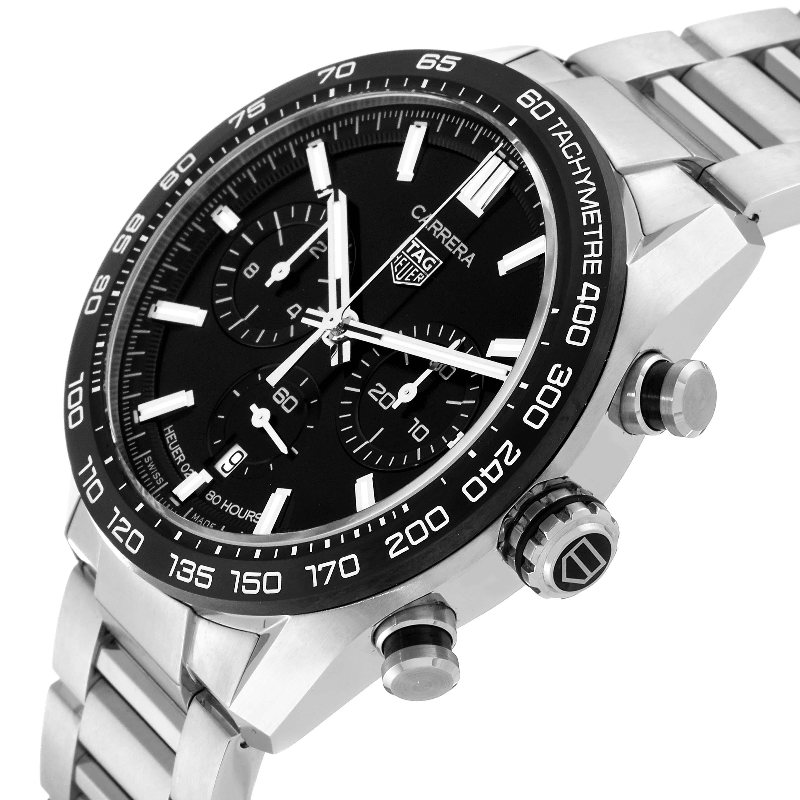 Tag Heuer Carrera Chronograph Black Dial Steel Mens Watch CBN2A1B Unworn For Sale 1