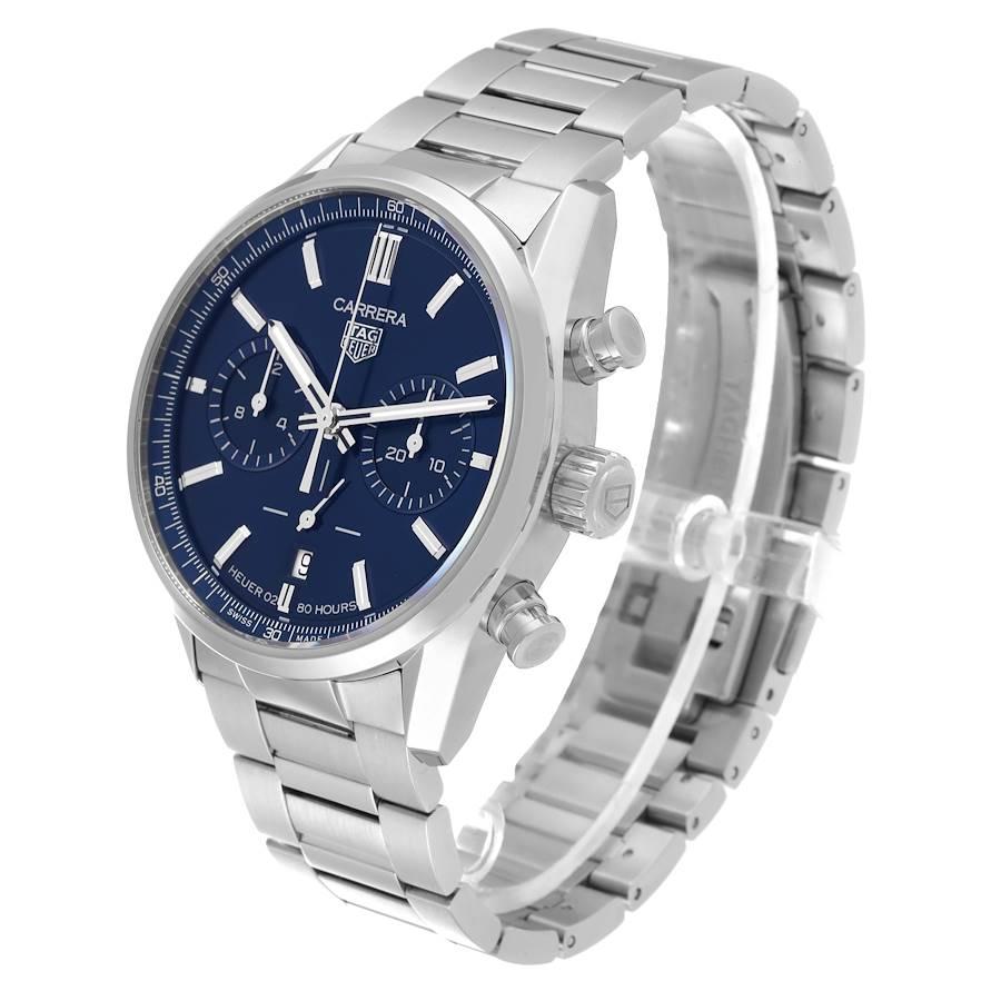 Men's Tag Heuer Carrera Chronograph Blue Dial Steel Mens Watch CBN2011 Box Card For Sale