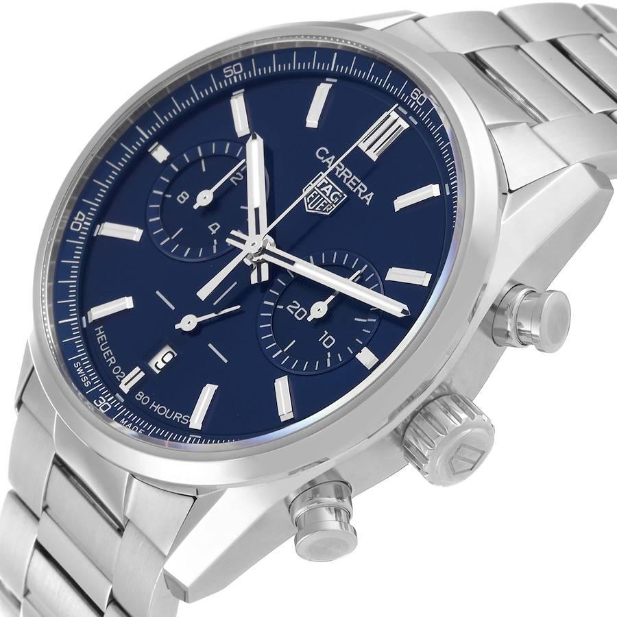 Tag Heuer Carrera Chronograph Blue Dial Steel Mens Watch CBN2011 Box Card For Sale 1