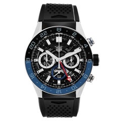 Tag Heuer Carrera Chronograph GMT Batman Bezel Steel Watch CBG2A1Z Box Card