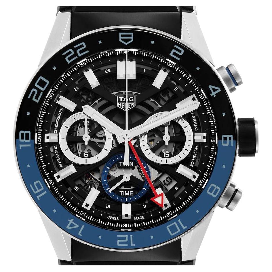 Tag Heuer Carrera Chronograph GMT Batman Bezel Steel Watch CBG2A1Z Box Card