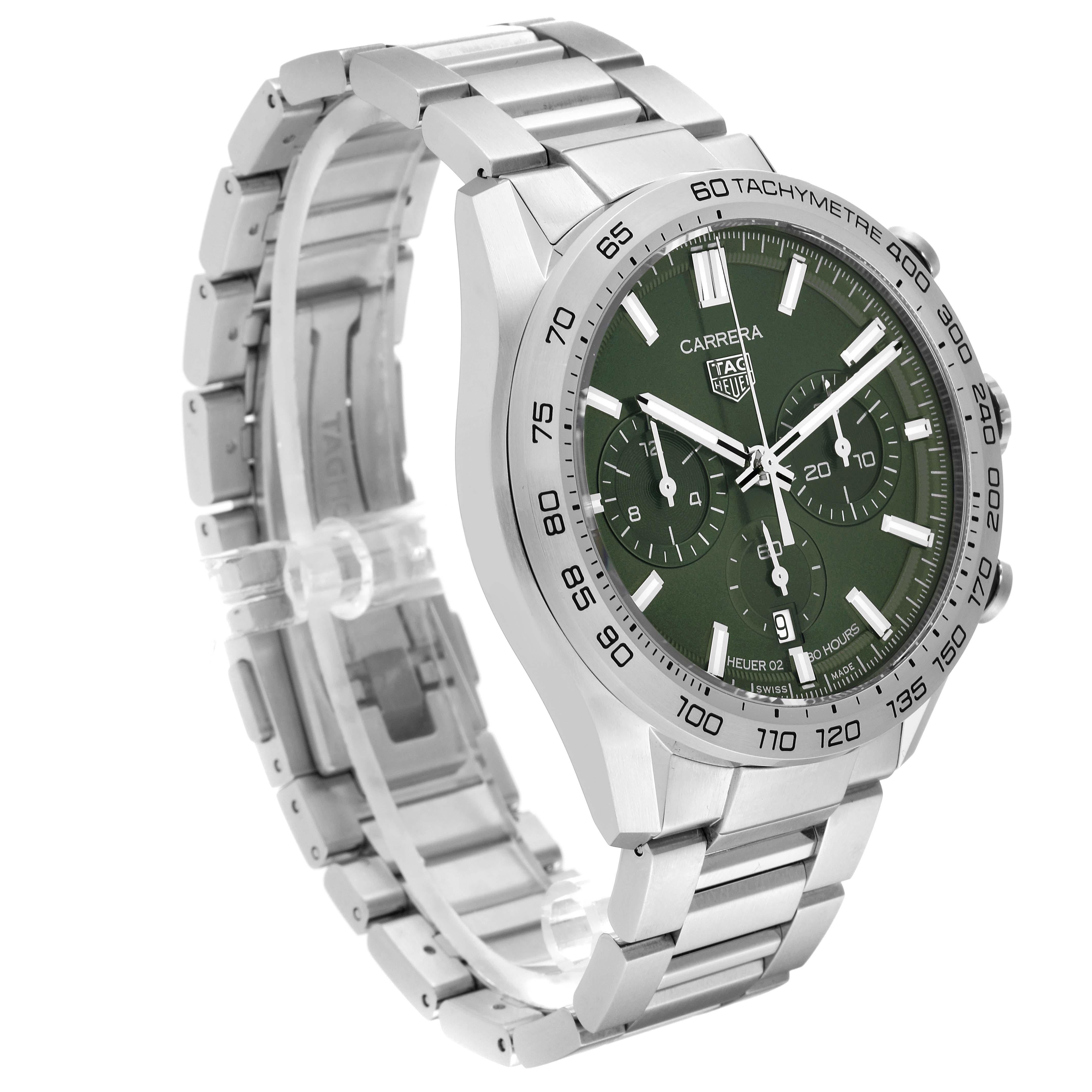 Tag Heuer Carrera Chronograph Green Dial Steel Mens Watch CBN2A10 Box Card For Sale 2