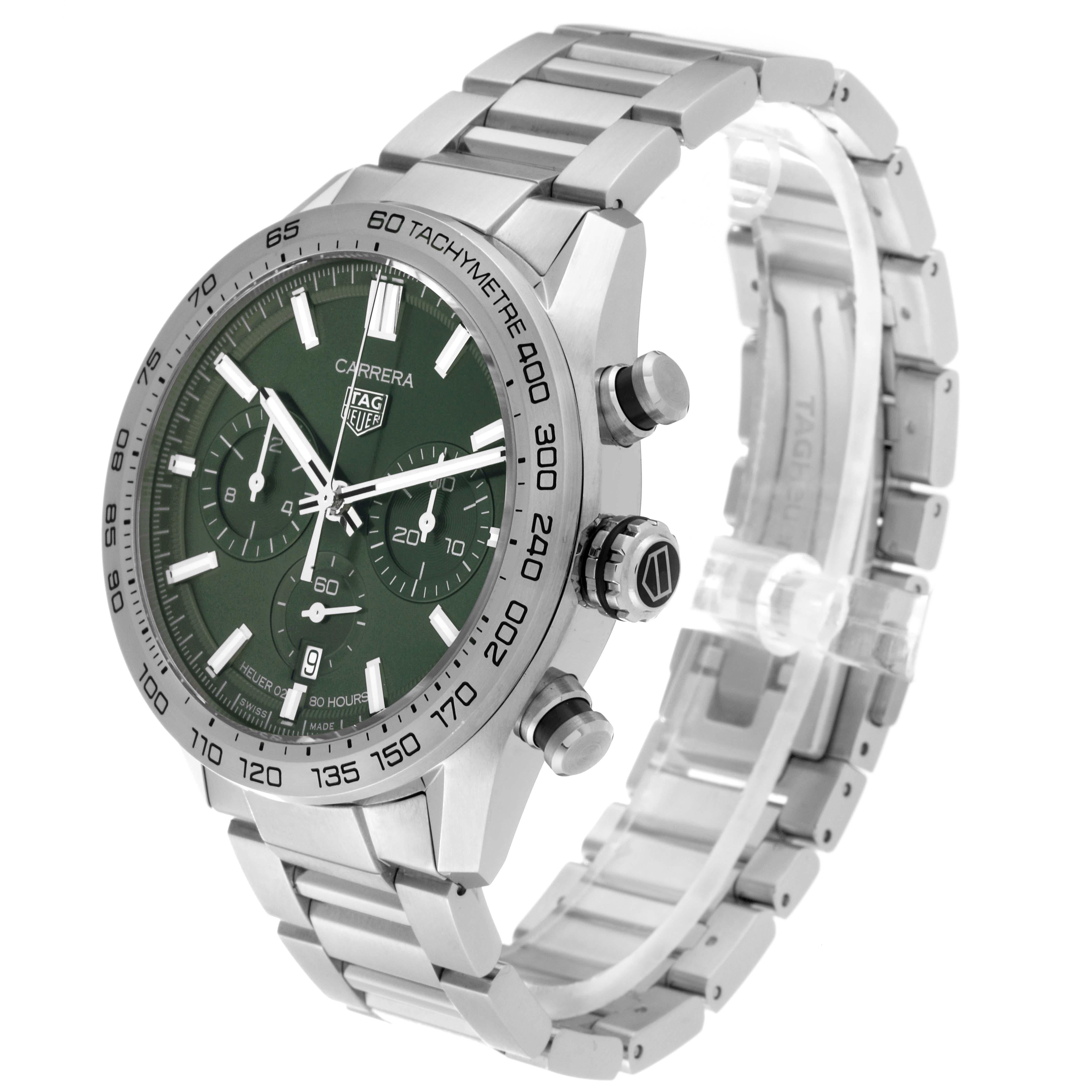 Tag Heuer Carrera Chronograph Green Dial Steel Mens Watch CBN2A10 Box Card For Sale 5