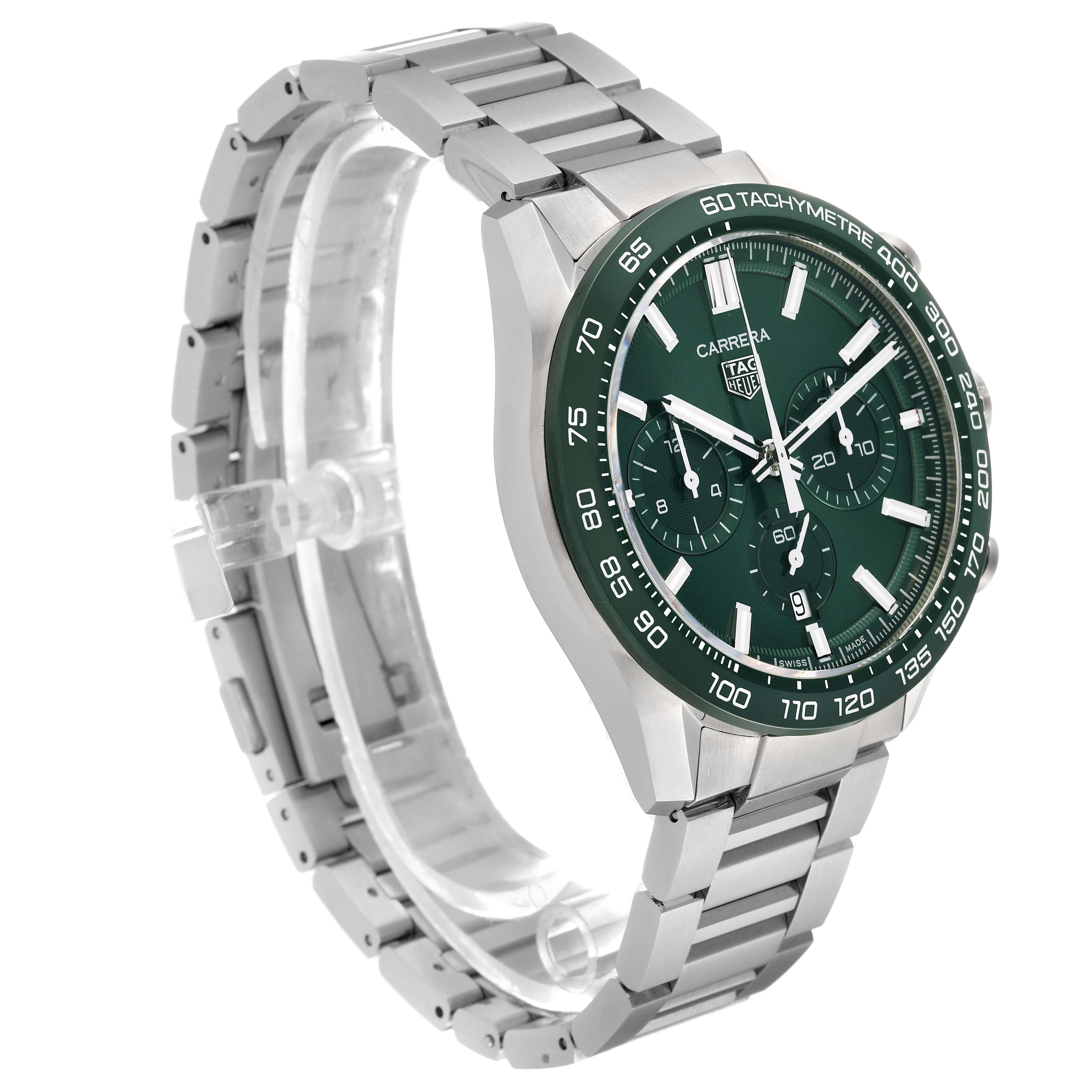 Men's Tag Heuer Carrera Chronograph Green Dial Steel Mens Watch CBN2A1N Unworn For Sale