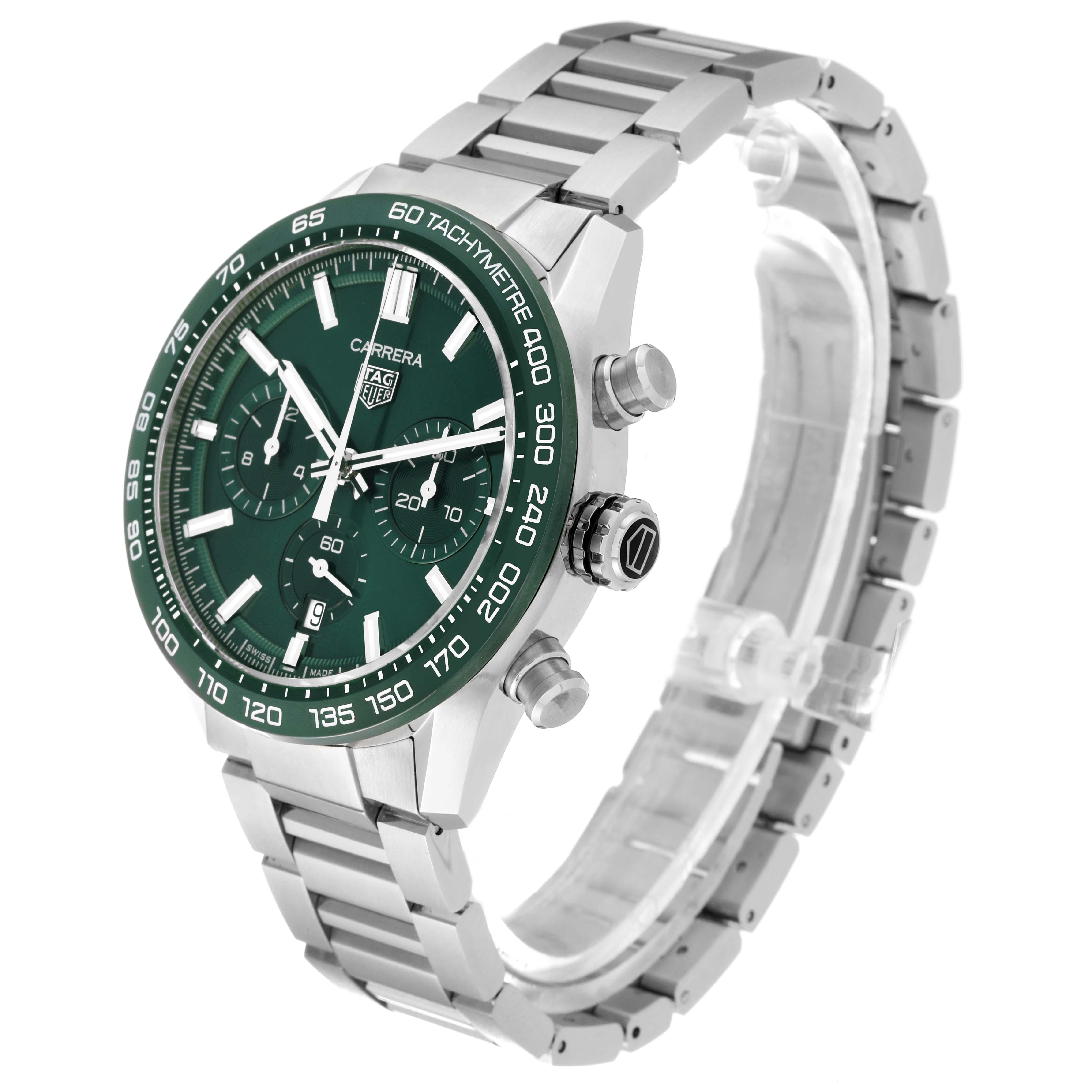 Tag Heuer Carrera Chronograph Green Dial Steel Mens Watch CBN2A1N Unworn For Sale 2