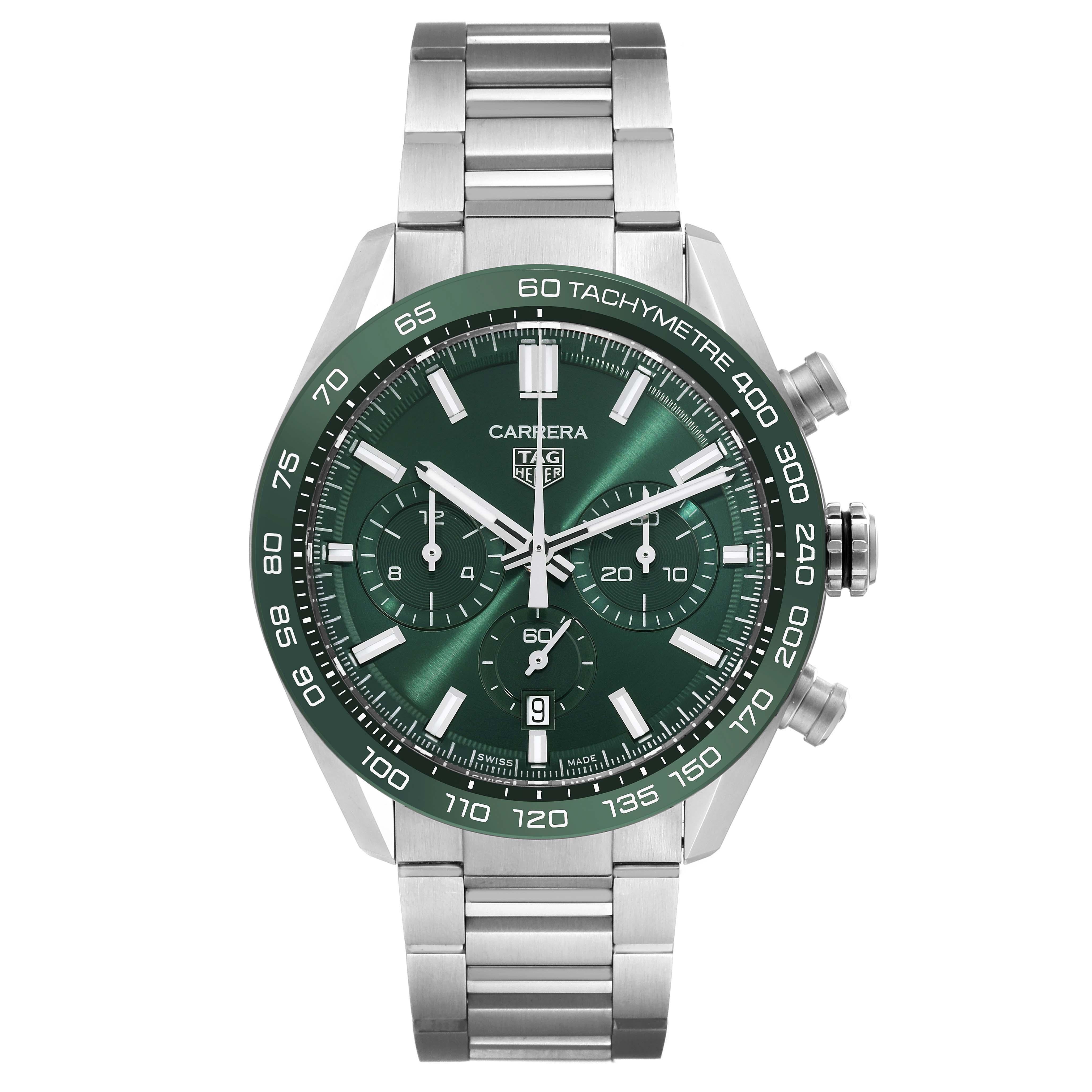 Tag Heuer Carrera Chronograph Green Dial Steel Mens Watch CBN2A1N Unworn For Sale 3