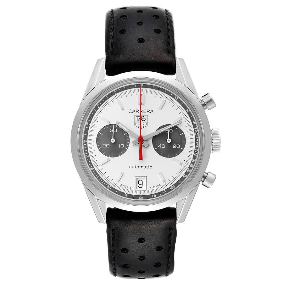 Tag Heuer Carrera Chronograph Limited Edition Steel Mens Watch CV2117. Automatic self-winding chronograph movement. Stainless steel case 39 mm in diameter. Stainless steel bezel. Scratch resistant sapphire crystal. Silver dial with raised baton hour