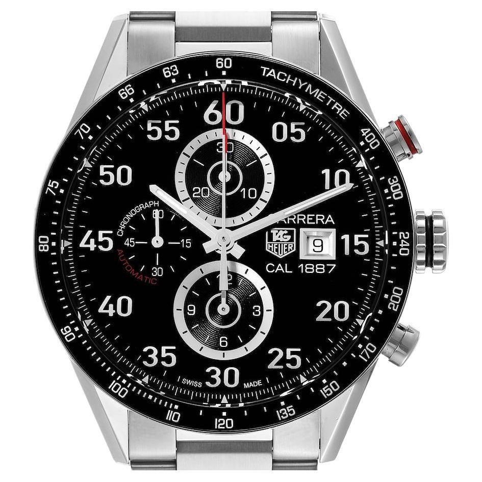 Tag Heuer Carrera Chronograph Steel Black Dial Mens Watch CAR2A10 For Sale