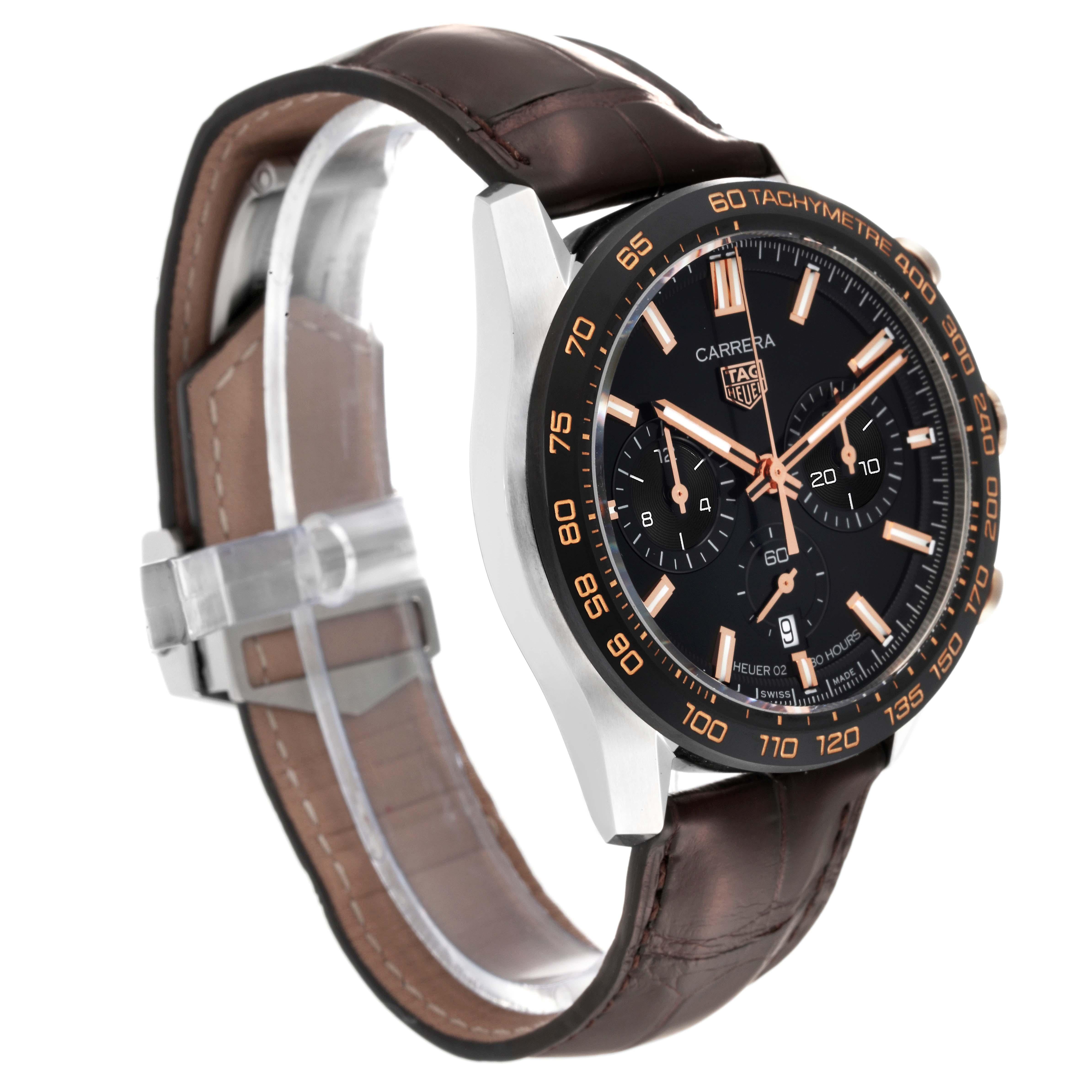 Tag Heuer Carrera Chronograph Steel Rose Gold Mens Watch CBN2A5A Box Card In Excellent Condition In Atlanta, GA