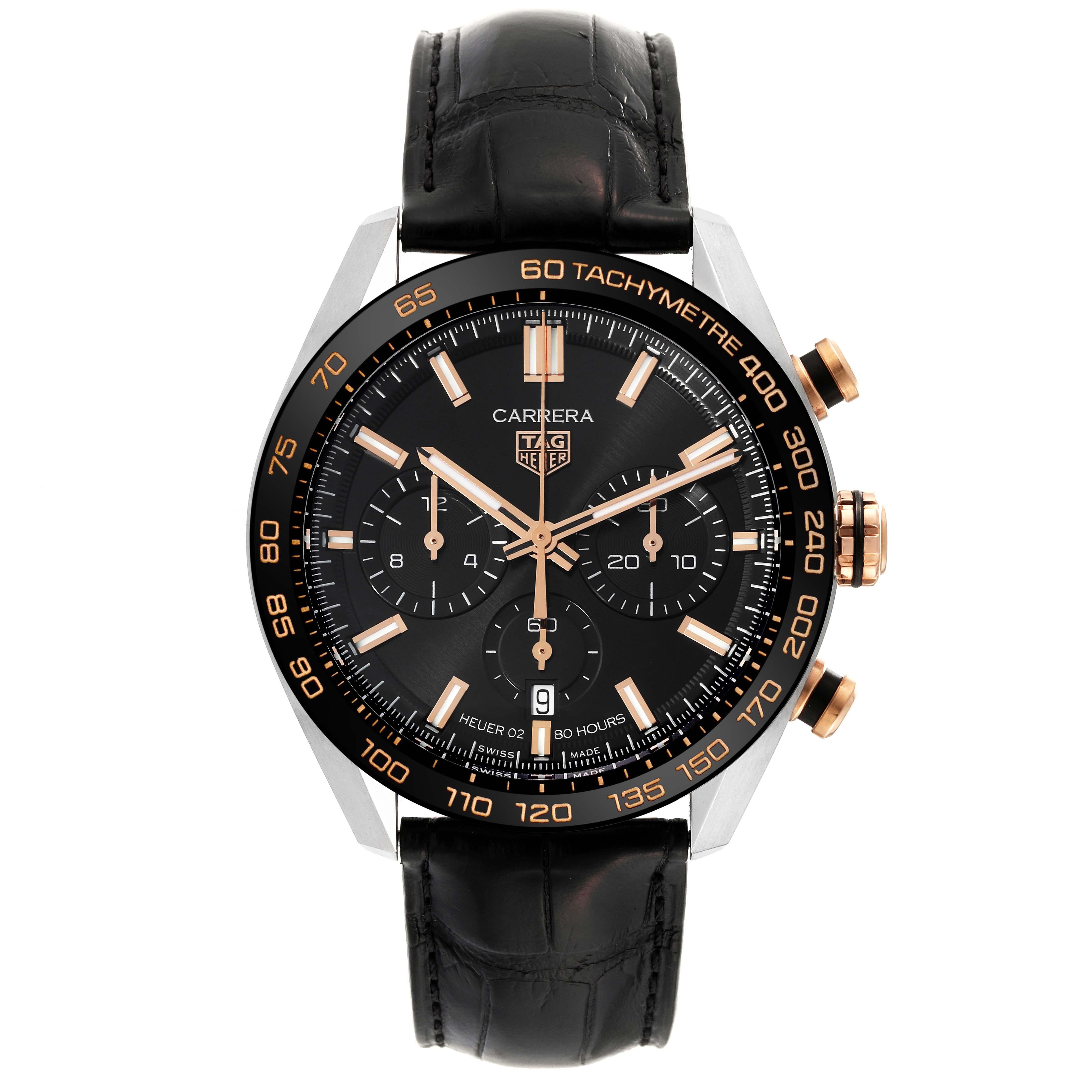 Tag Heuer Carrera Chronograph Steel Rose Gold Mens Watch CBN2A5A Box Card For Sale 1