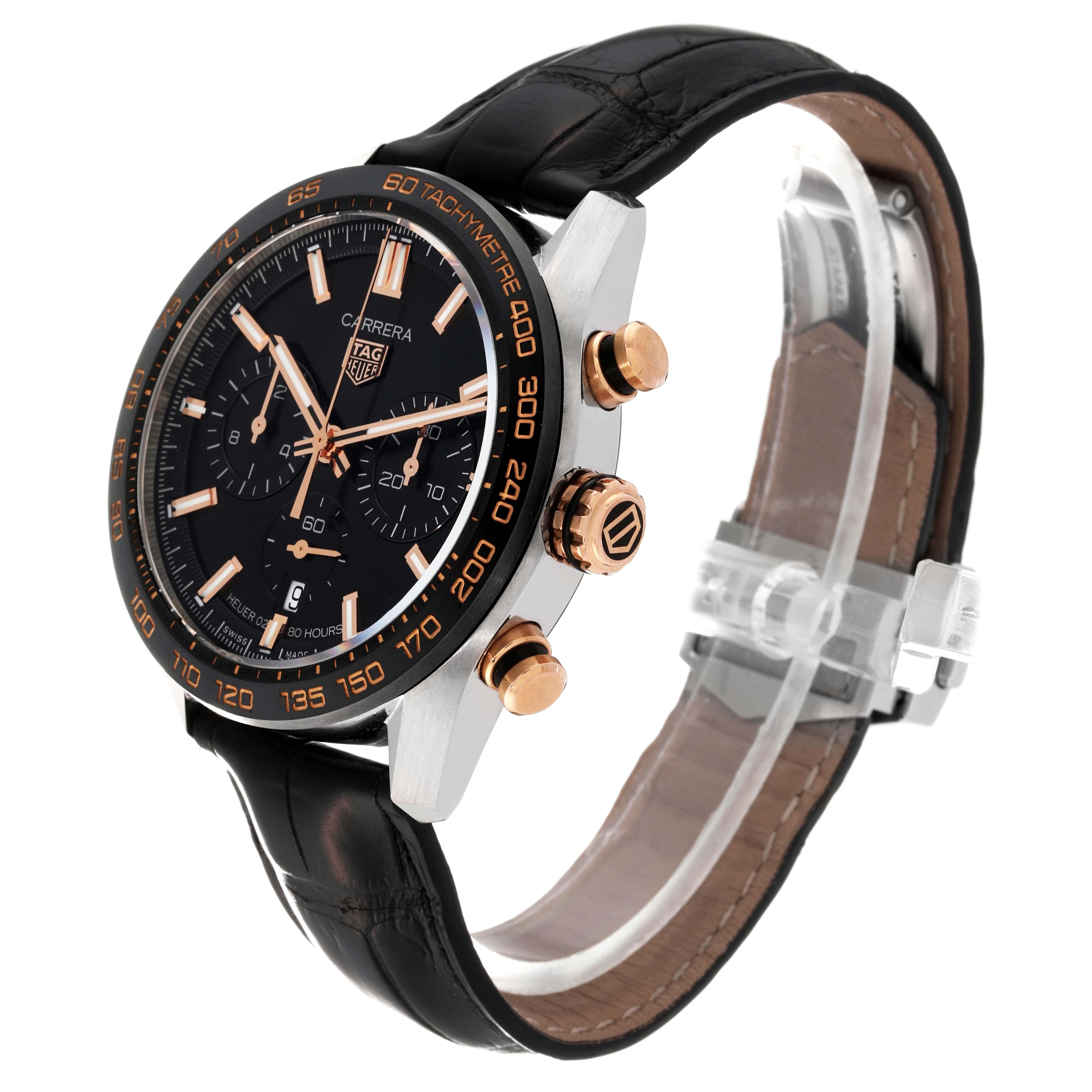 Tag Heuer Carrera Chronograph Steel Rose Gold Mens Watch CBN2A5A Box Card For Sale 2