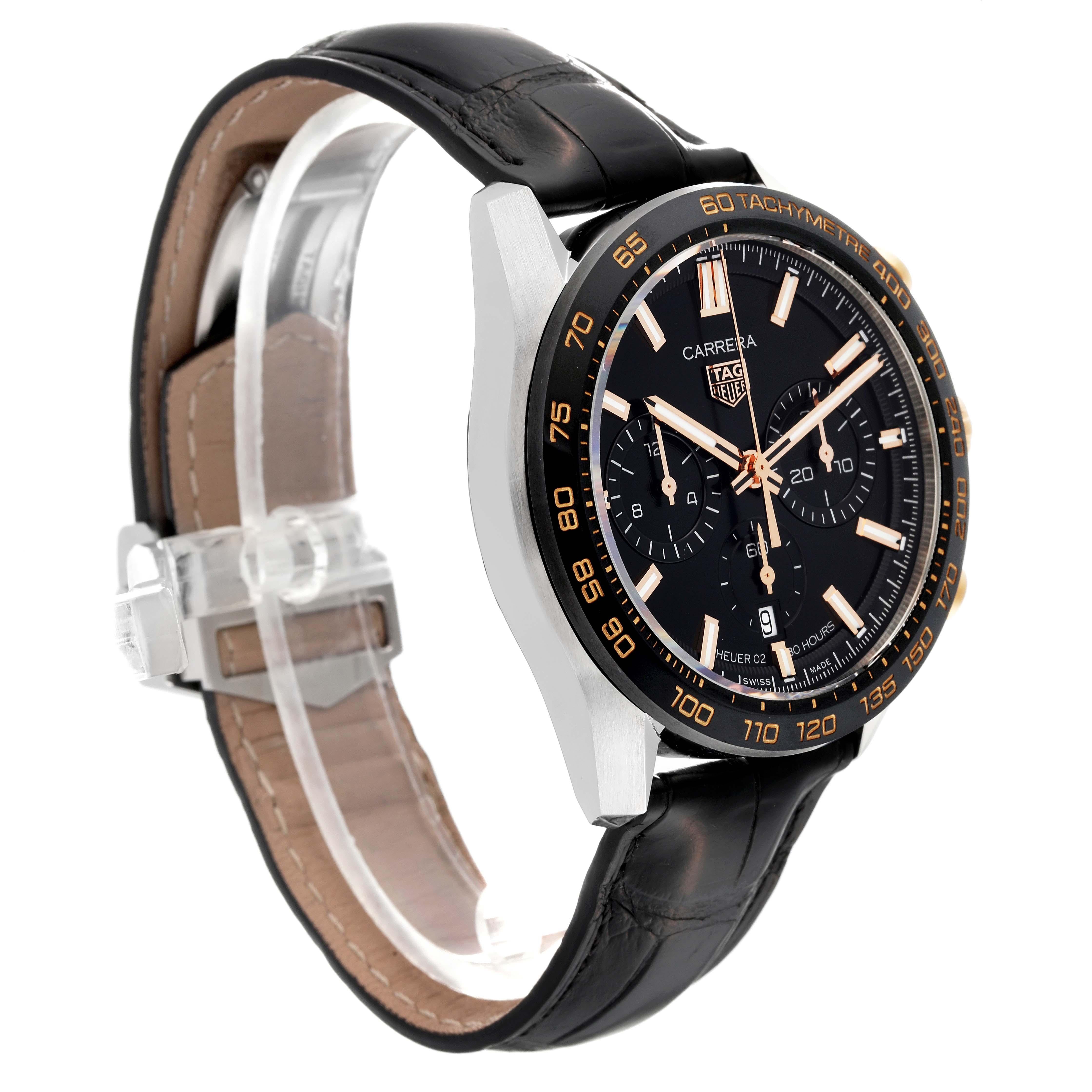 Tag Heuer Carrera Chronograph Steel Rose Gold Mens Watch CBN2A5A Box Card For Sale 4