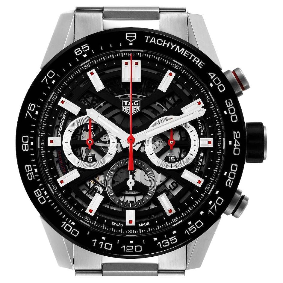 Tag Heuer Montre Carrera chronographe à cadran squelette en acier pour hommes CBG2A10 Boîte Card en vente