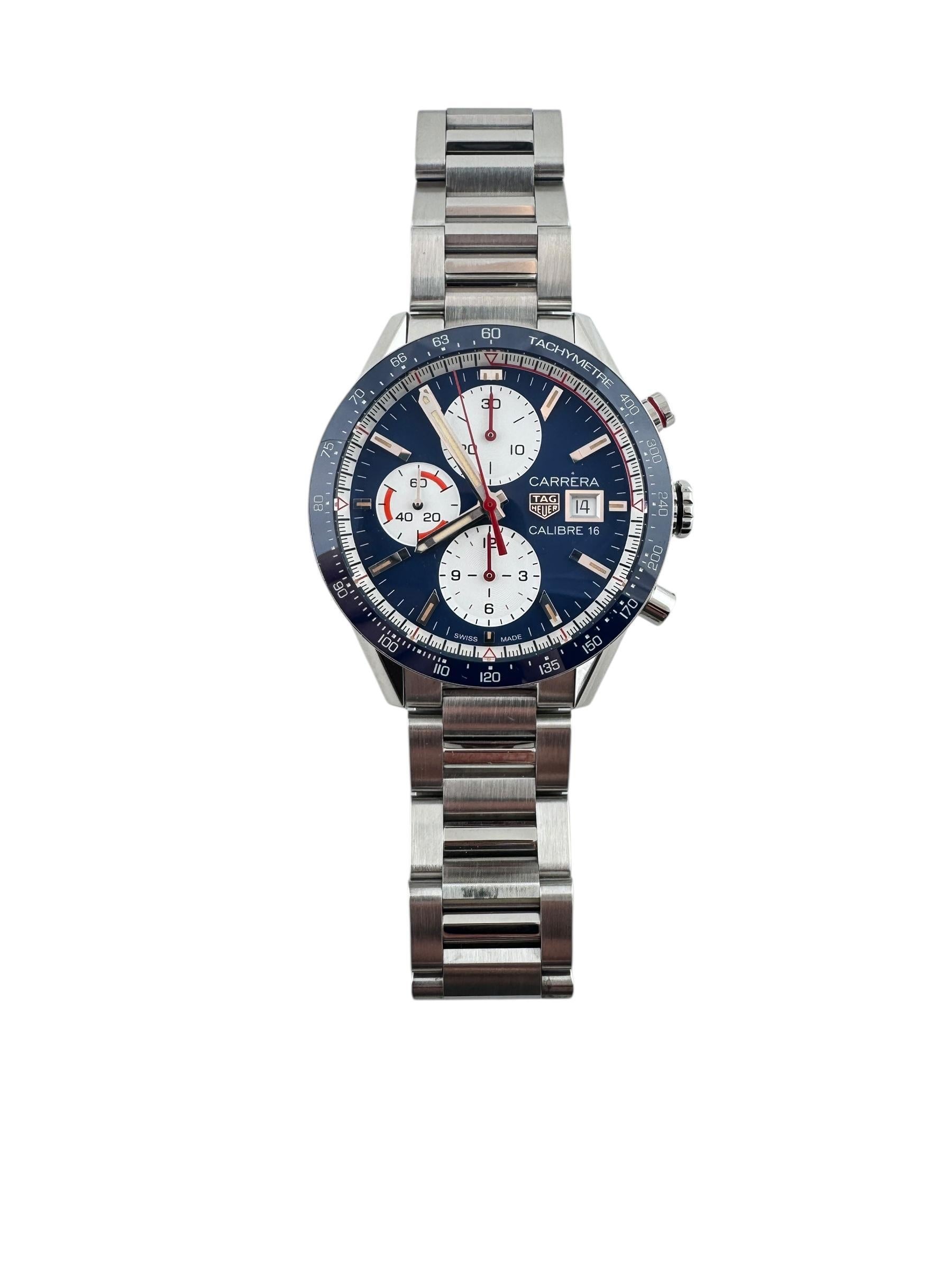 TAG Heuer Carrera CV201AR-0 Men's Chrono Watch Blue Dial box / papers #20664 5