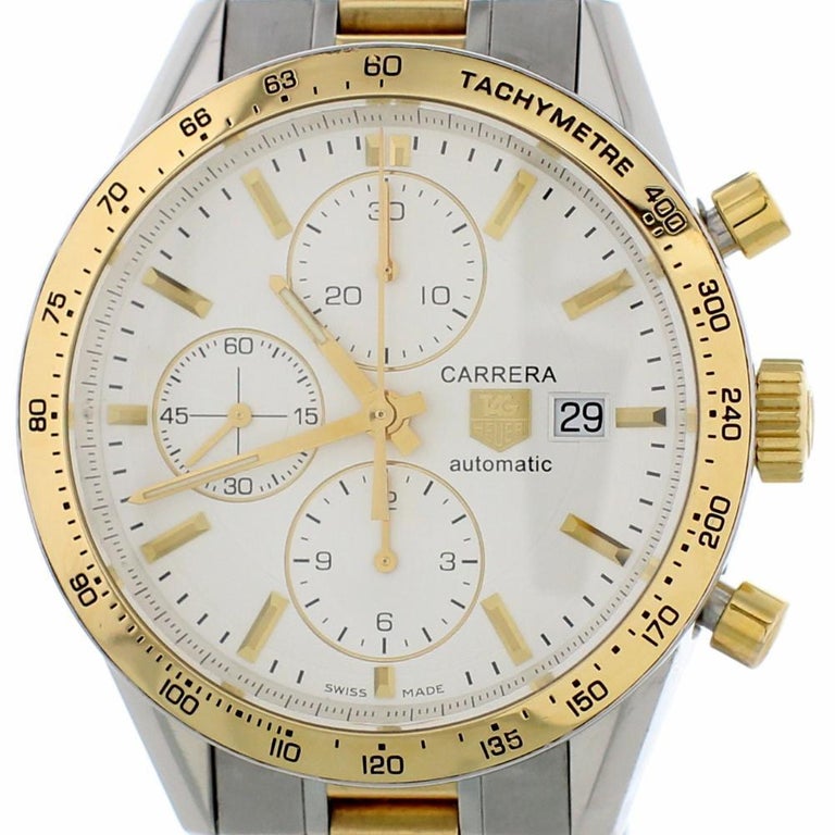 TAG Heuer Carrera CV2050 Men's Automatic Watch Silver Dial Two-Tone SS For Sale at 1stdibs