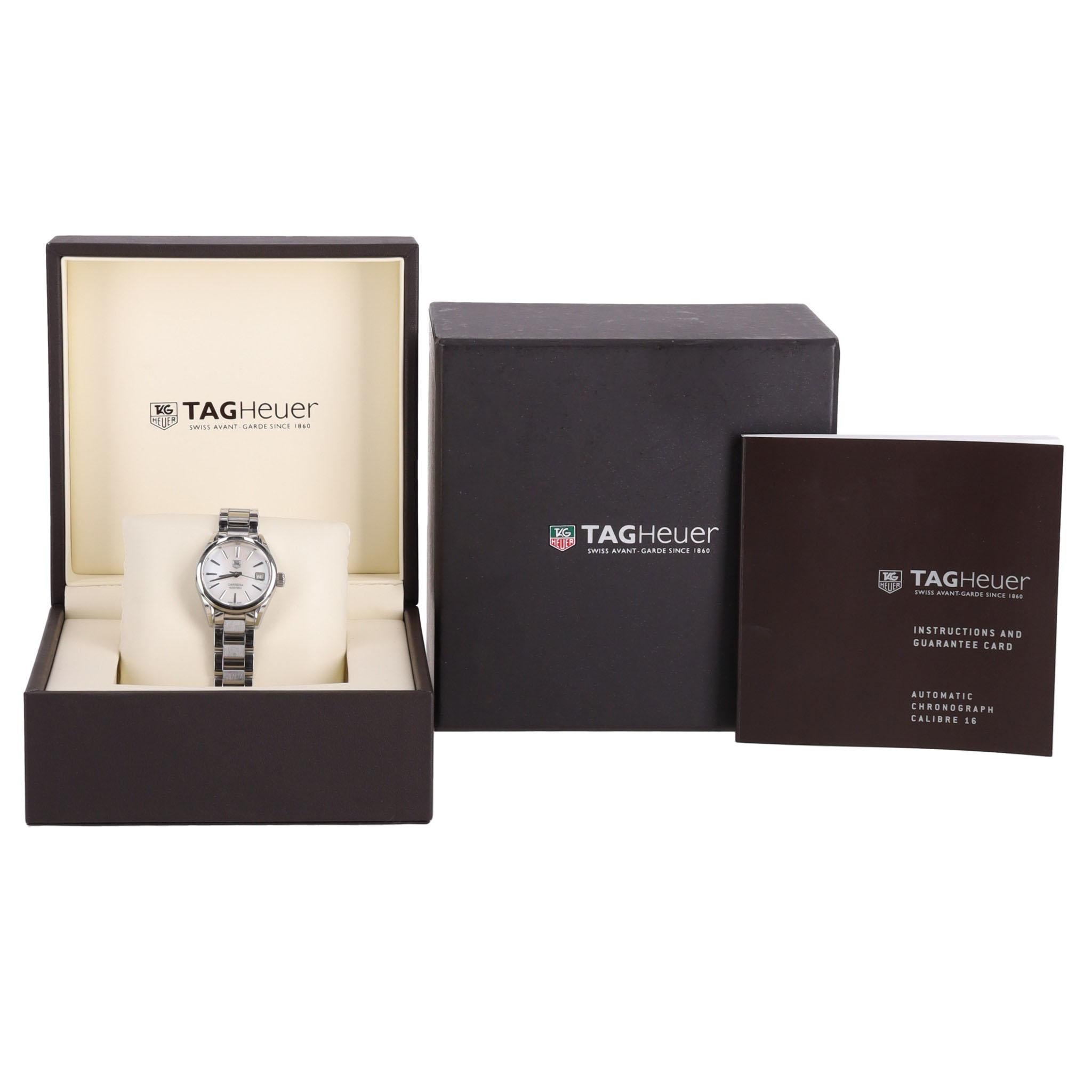 Tag Heuer Carrera Date Steel Watch With Mother-Of-Pearl Dial In Excellent Condition For Sale In London, GB