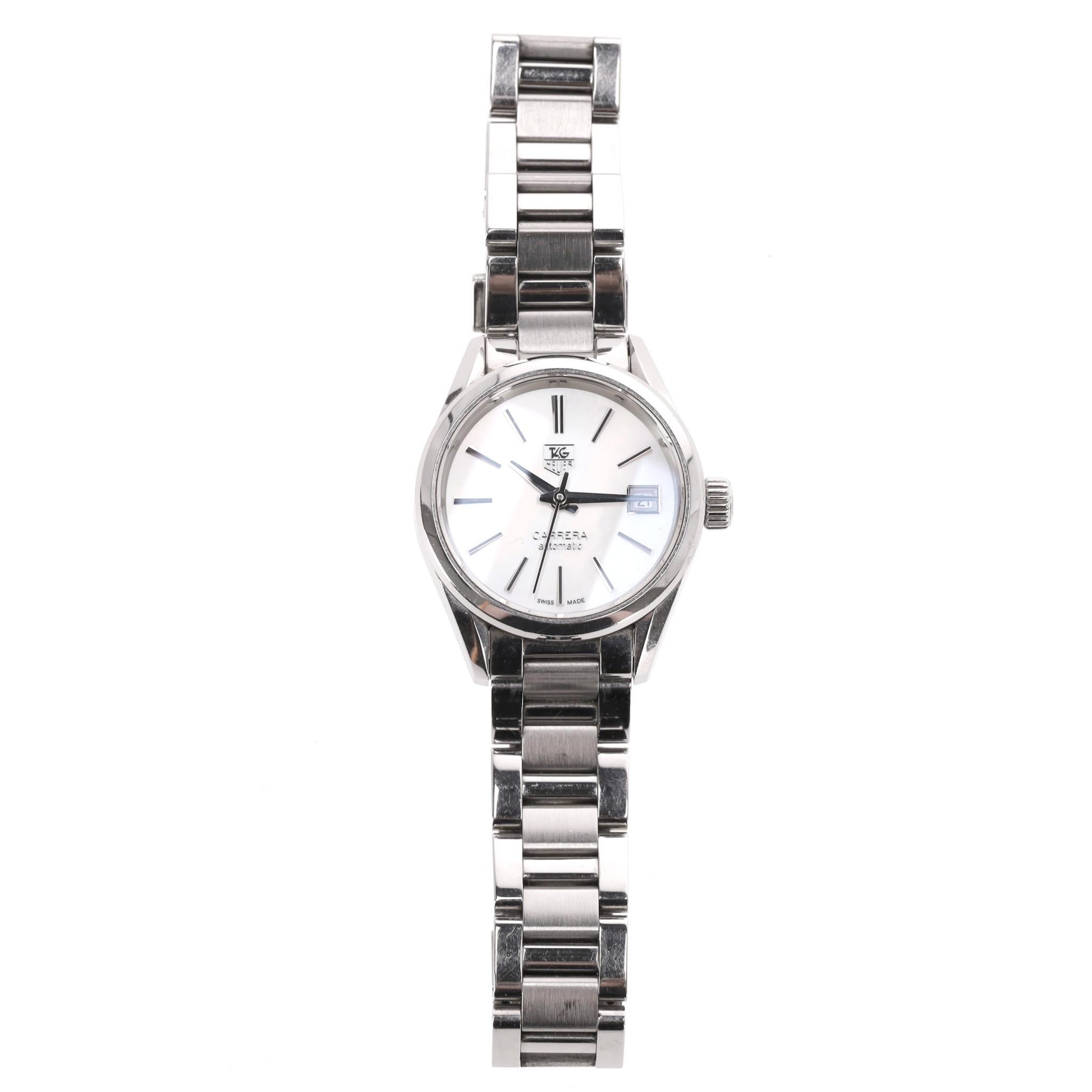 Women's Tag Heuer Carrera Date Steel Watch With Mother-Of-Pearl Dial For Sale