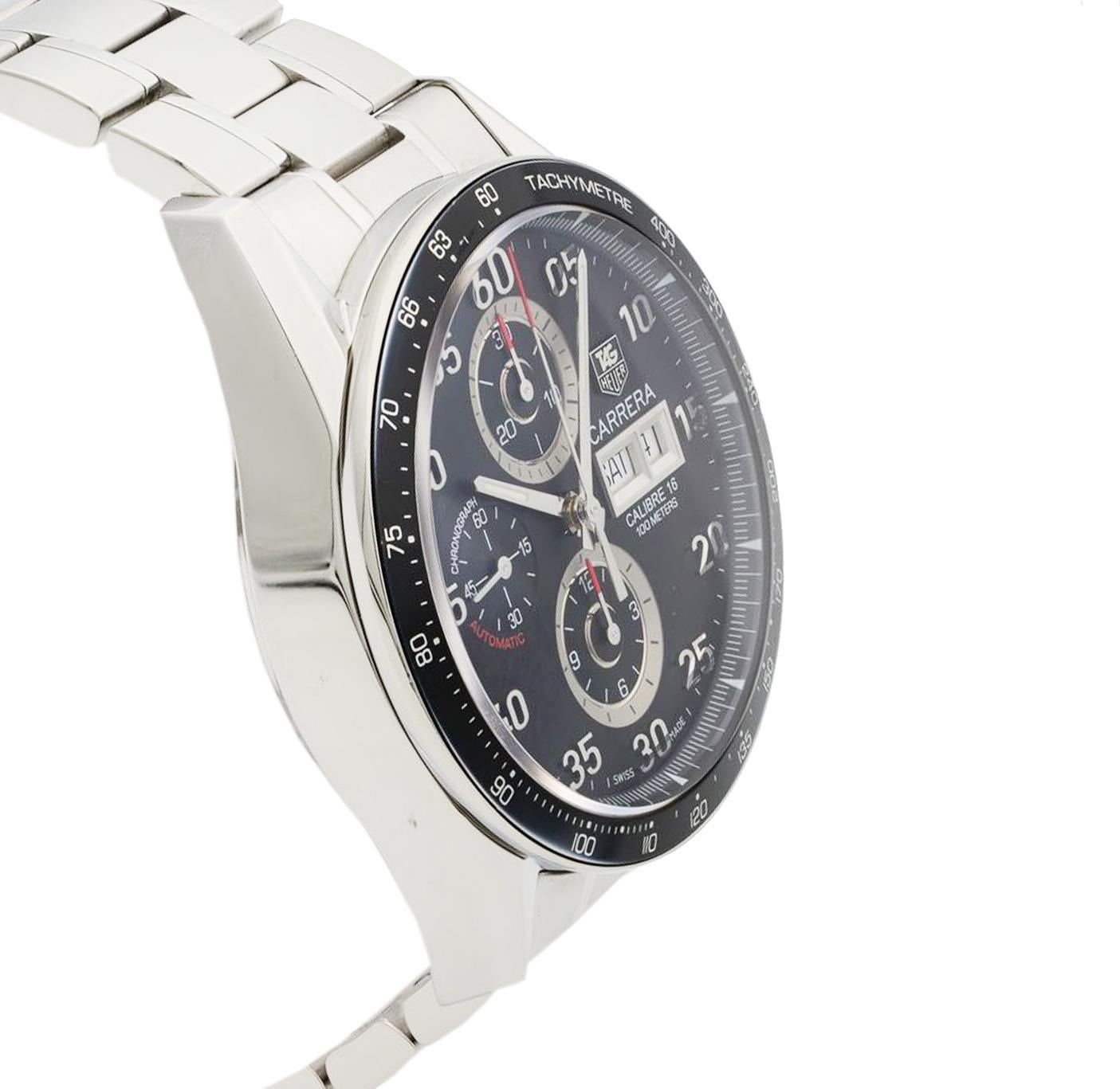 TAG Heuer Carrera Day Date Black Dial Steel Automatic Men�’s Watch CV2A10.BA0796 In Excellent Condition In New York, NY