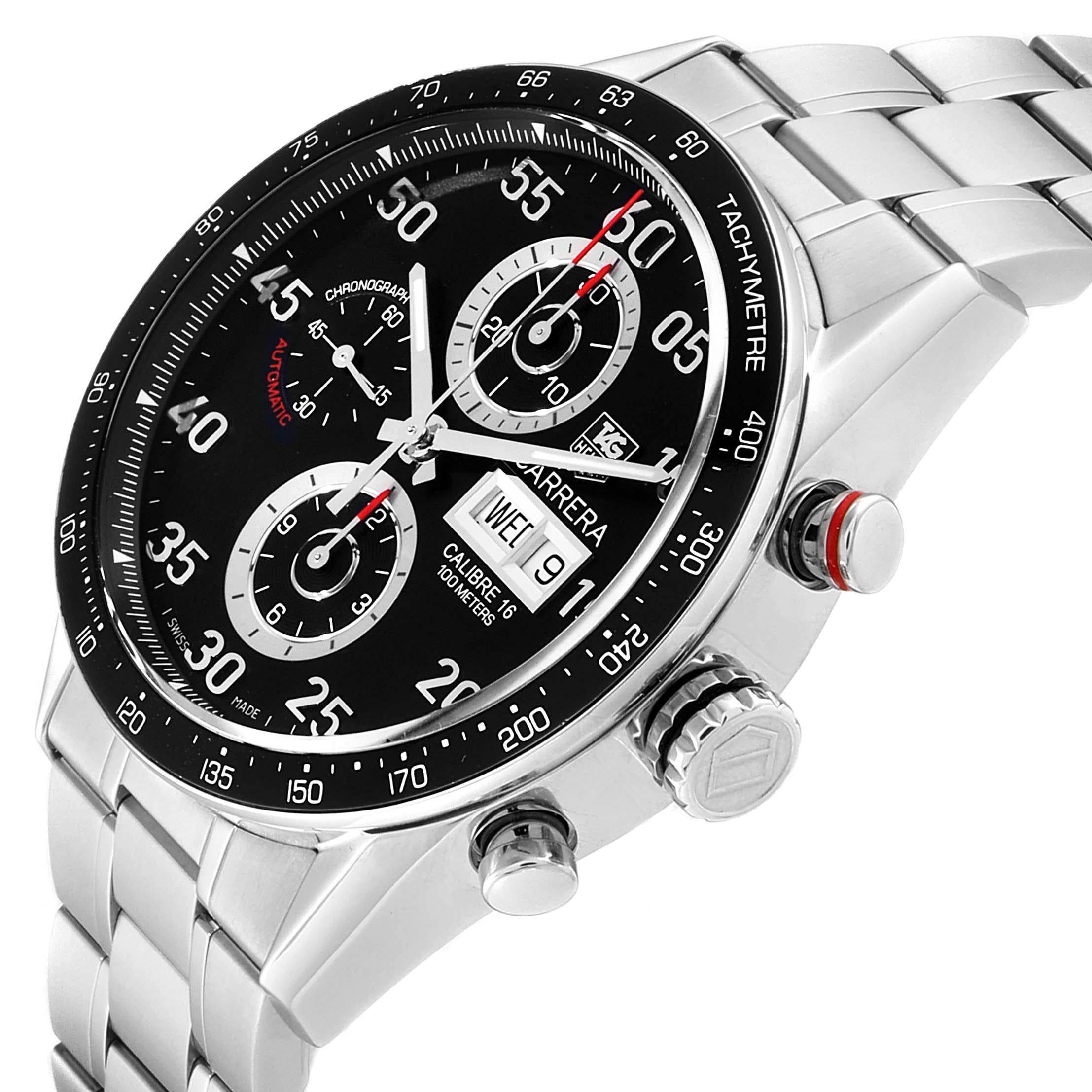TAG Heuer Carrera Day Date Chronograph Steel Men's Watch CV2A10 Box Card For Sale 2
