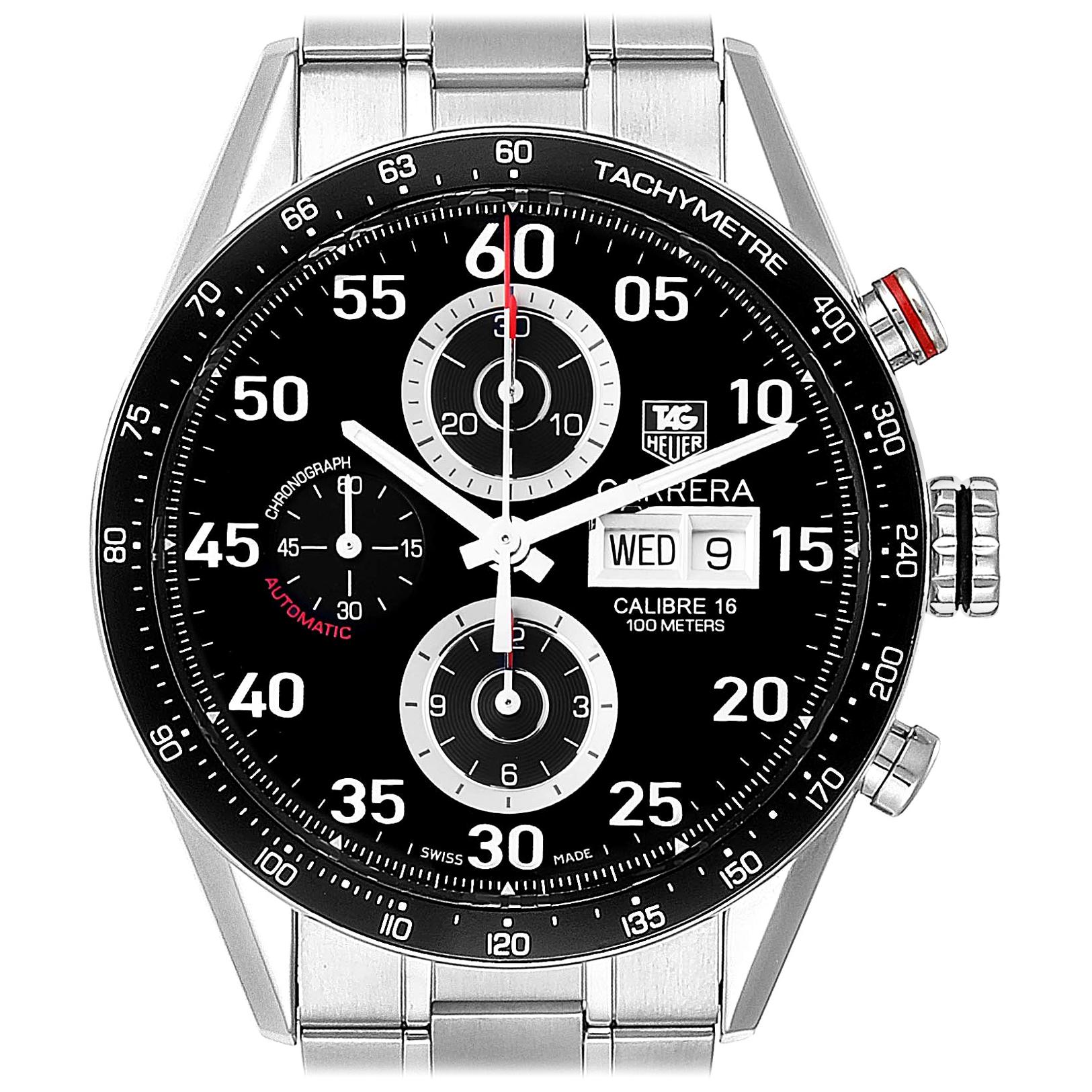 TAG Heuer Carrera Day Date Chronograph Steel Men's Watch CV2A10 Box Card For Sale