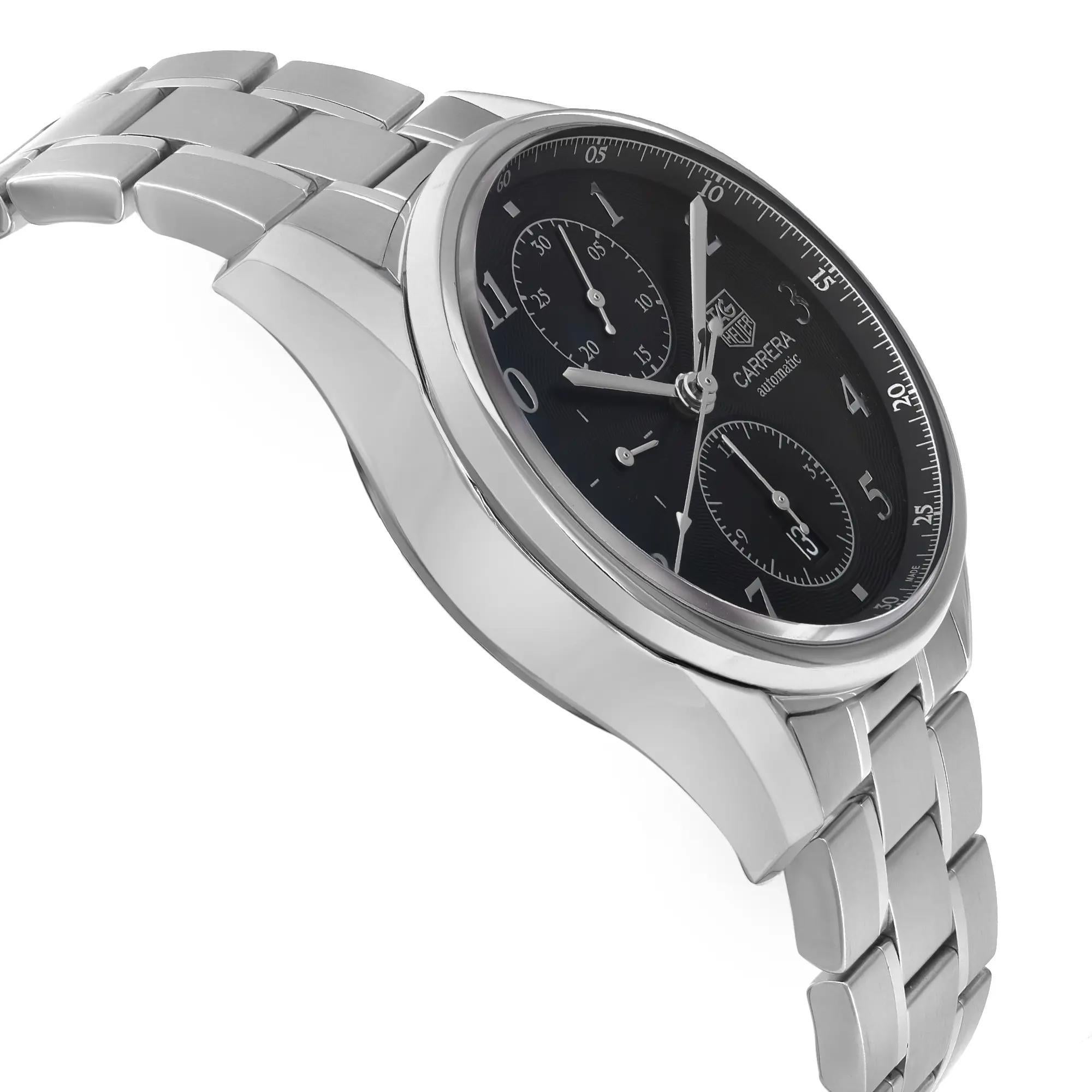 Men's TAG Heuer Carrera Heritage Black Dial Steel Automatic Mens Watch CAS2110.BA0730 For Sale