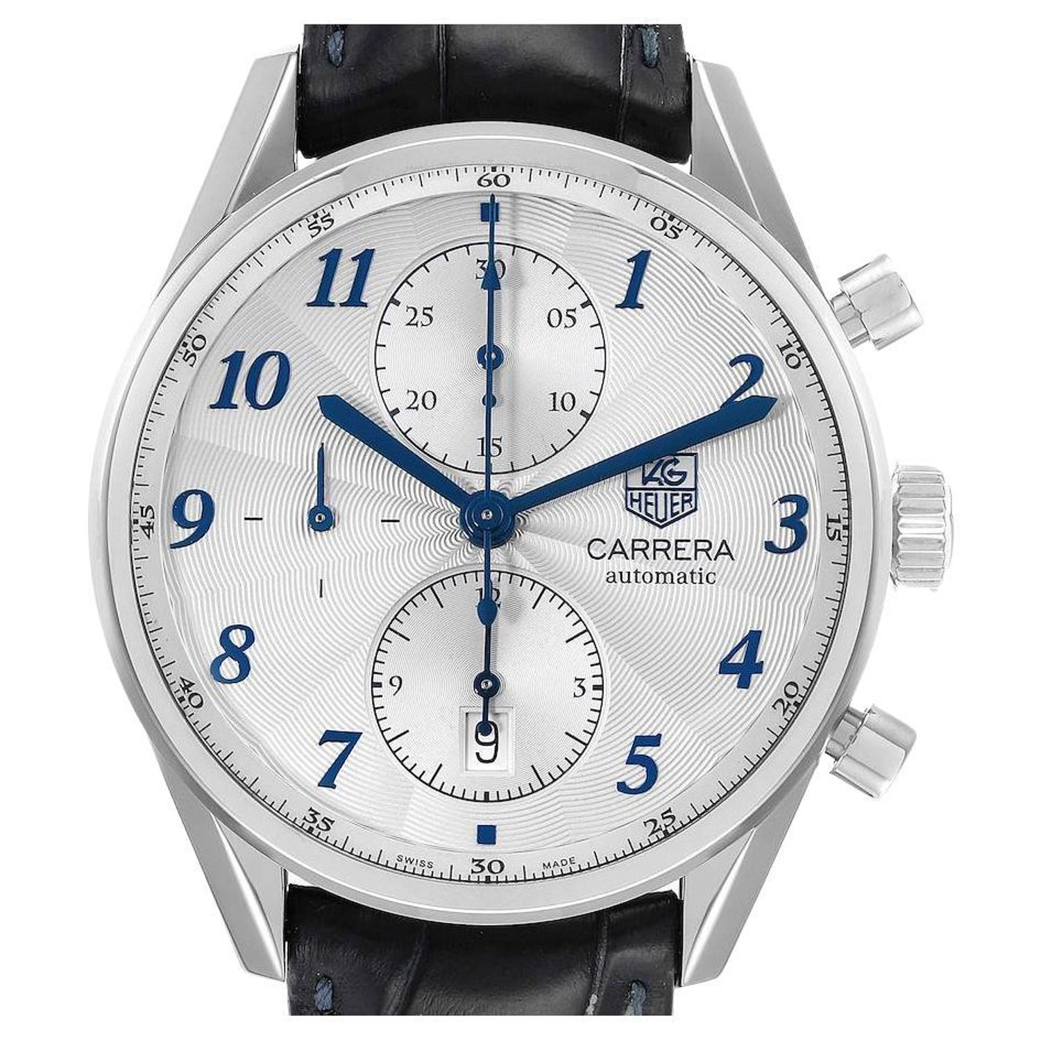 Tag Heuer Carrera Heritage Chronograph Steel Mens Watch CAS2111 Box Card  For Sale at 1stDibs