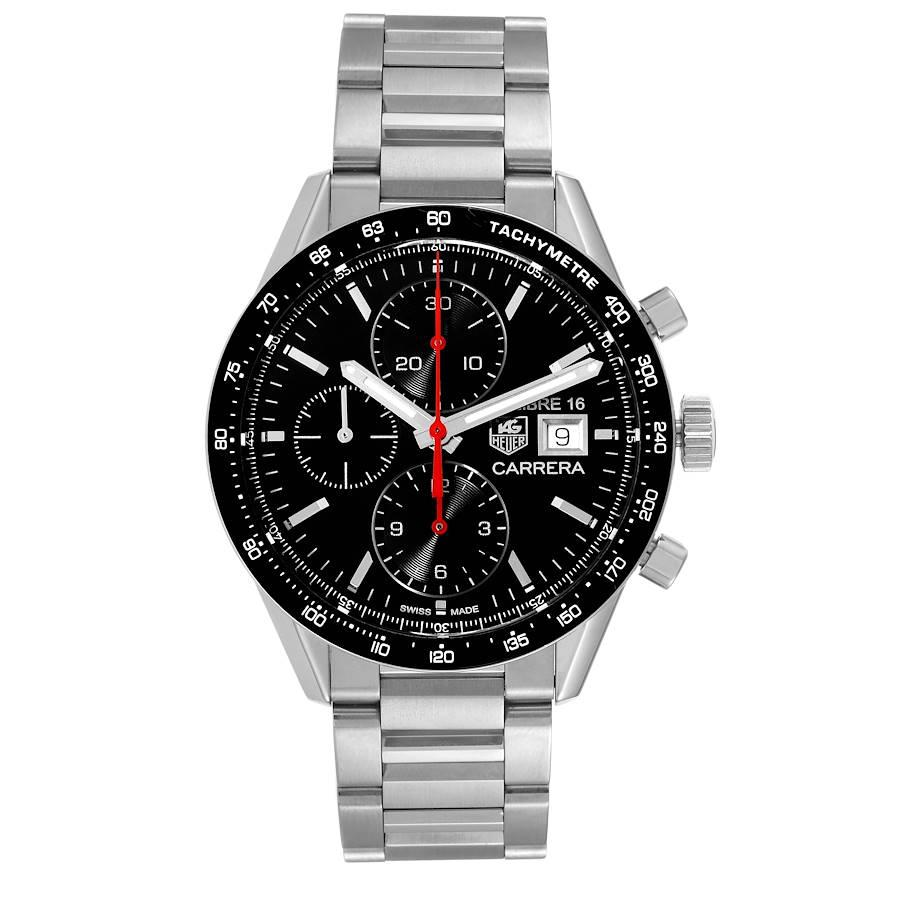 Reloj Tag Heuer Carrera Juan Manuel Fangio LE de acero para caballero CV201AK Card. Movimiento automático de cronógrafo automático. Caja de acero inoxidable de 41.0 mm. Bisel negro chapado en iones con escala taquimétrica. Cristal de zafiro