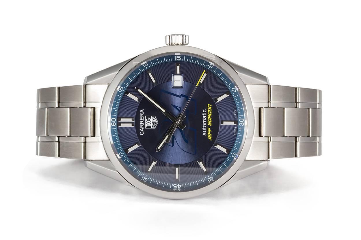 We are is pleased to offer this Tag Heuer Carrera Limited Edition Jeff Gordon Automatic Watch WV211C. This is a pristine example of a rare and collectible watch, paying tribute to future NASCAR Hall of Fame driver, Jeff Gordon. It features a