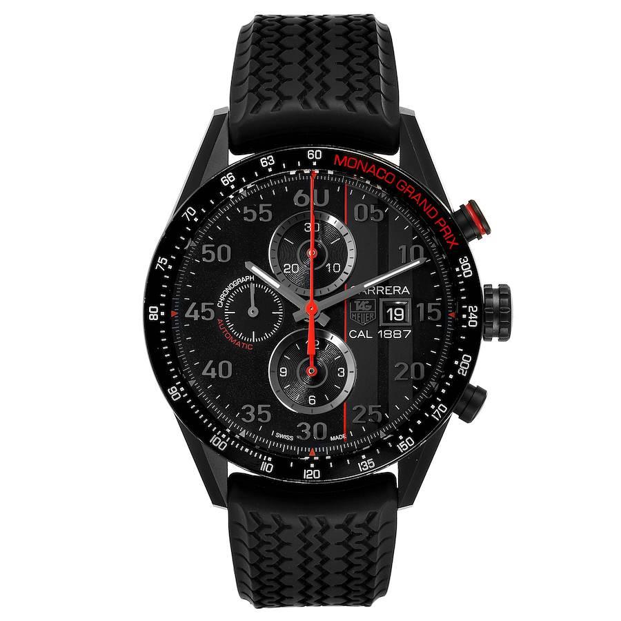Tag Heuer Carrera Monaco Grand Prix Special Edition Watch CAR2A83 Unworn. Automatic self-winding chronograph movement. PVD coated titanium case 43.0 mm. Transperent sapphire crystal case back. Black titanium bezel with engraved tachymeter. Scratch