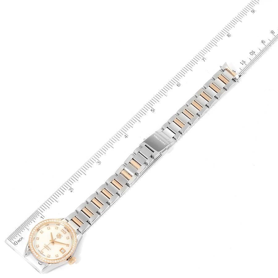 TAG Heuer Carrera MOP Diamond Steel Rose Gold Ladies Watch WAR2453 Box Card For Sale 1