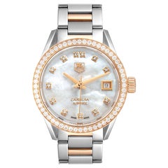 TAG Heuer Carrera MOP Diamond Steel Rose Gold Ladies Watch WAR2453 Box Card