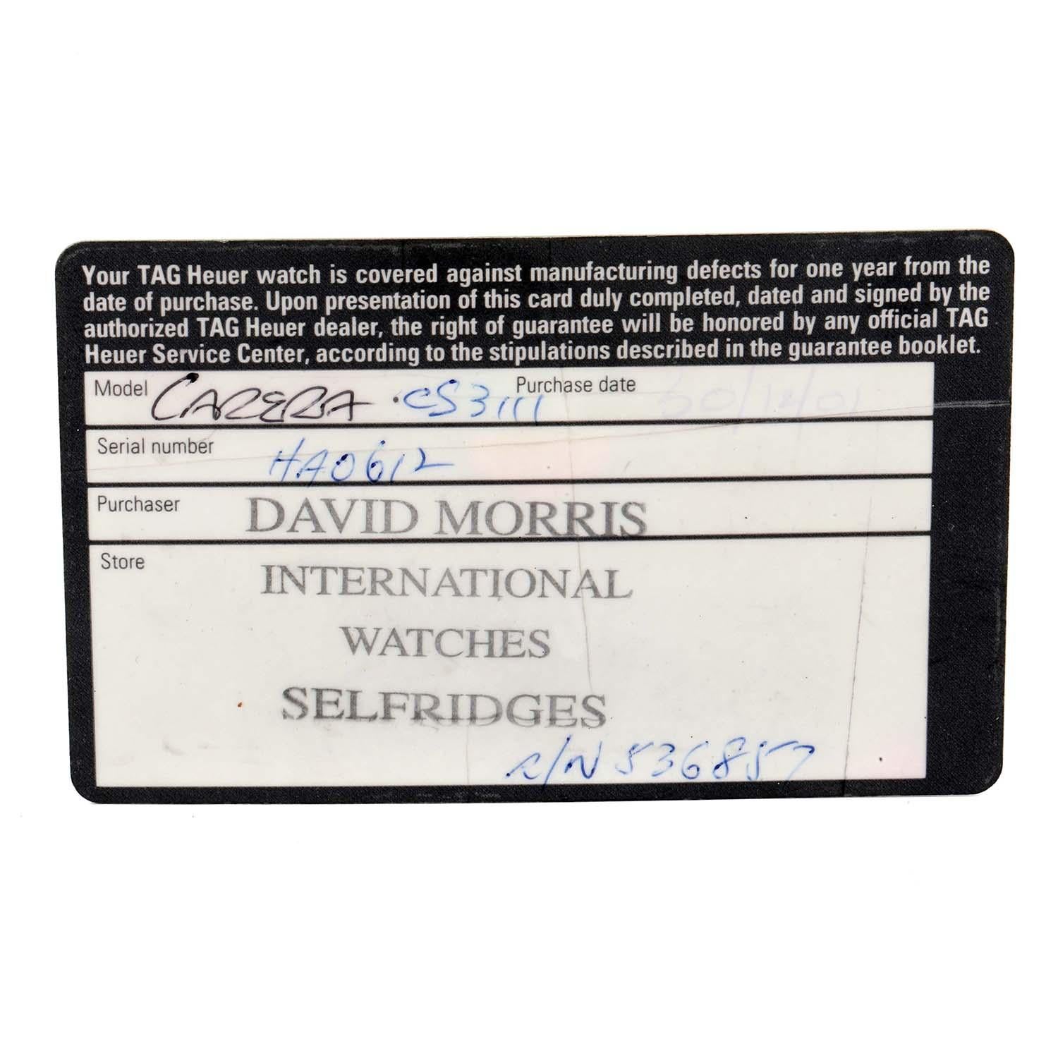TAG Heuer Carrera Re-Edition Chronograph Steel Men’s Watch CS3111 Box Card 4