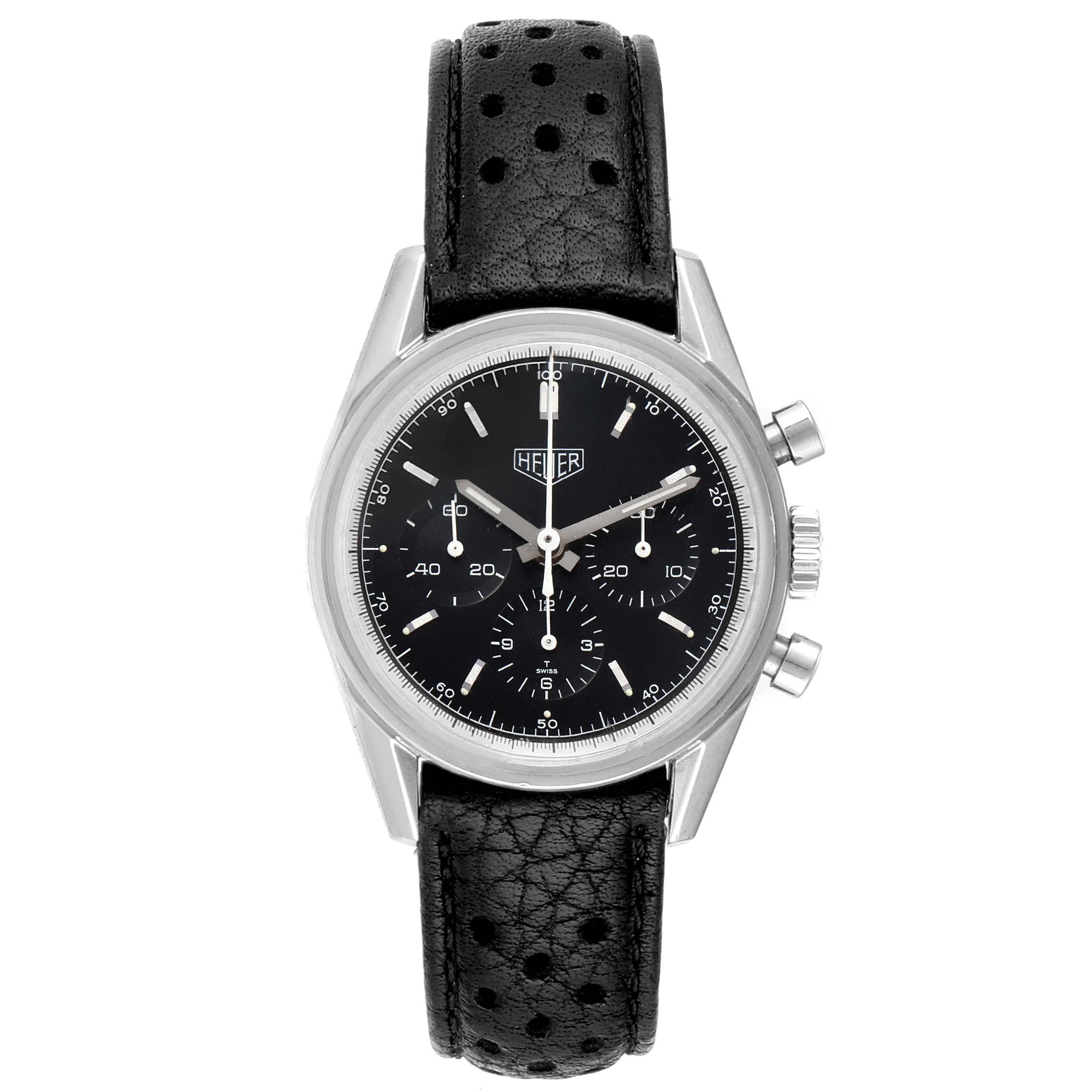 Tag Heuer Carrera Re-Edition Chronograph Steel Mens Watch CS3111 Box Card. Tag Heuer Calibre Lemania 1873 automaticself-winding chronograph movement. Stainless steel case 35 mm in diameter. Stainless steel bezel. Scratch resistant sapphire crystal.