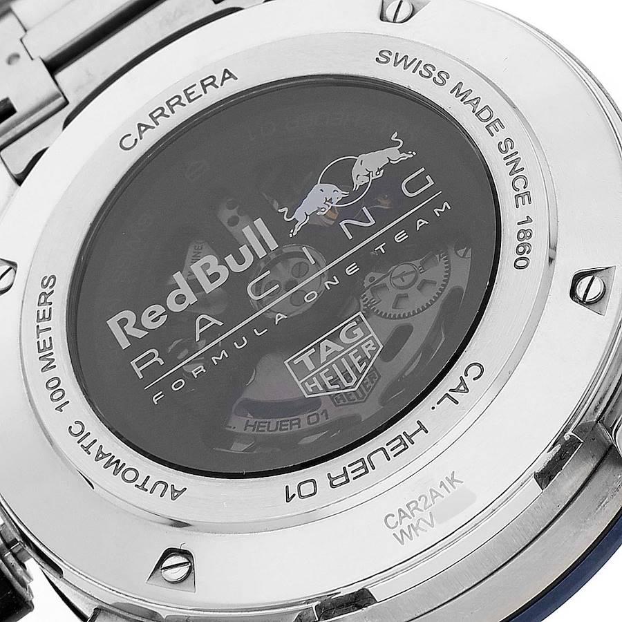 Tag Heuer Carrera Red Bull Racing Steel Mens Watch CAR2A1K Box Card In Excellent Condition For Sale In Atlanta, GA