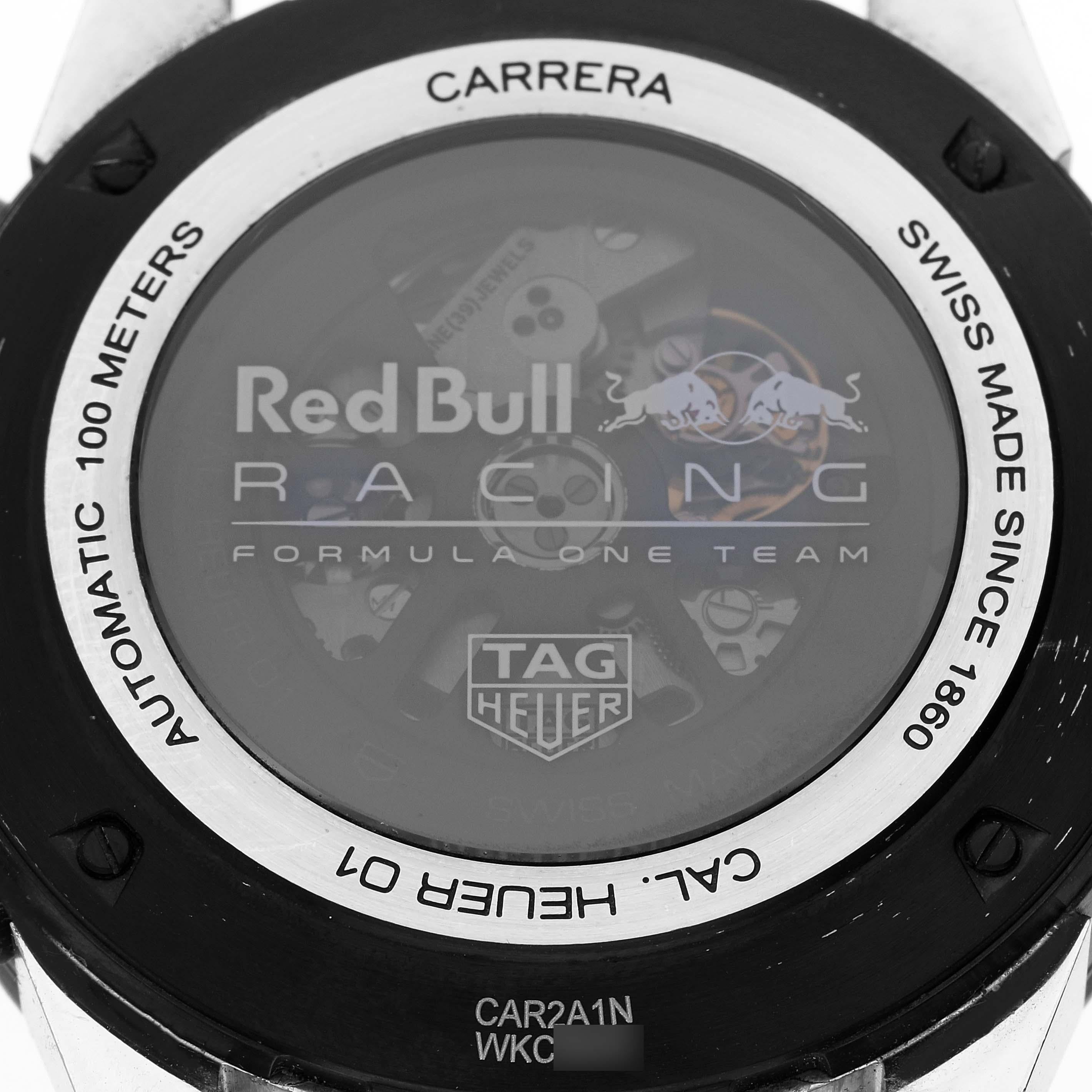 Men's Tag Heuer Carrera Red Bull Racing Steel PVD Mens Watch CAR2A1N Box Card For Sale
