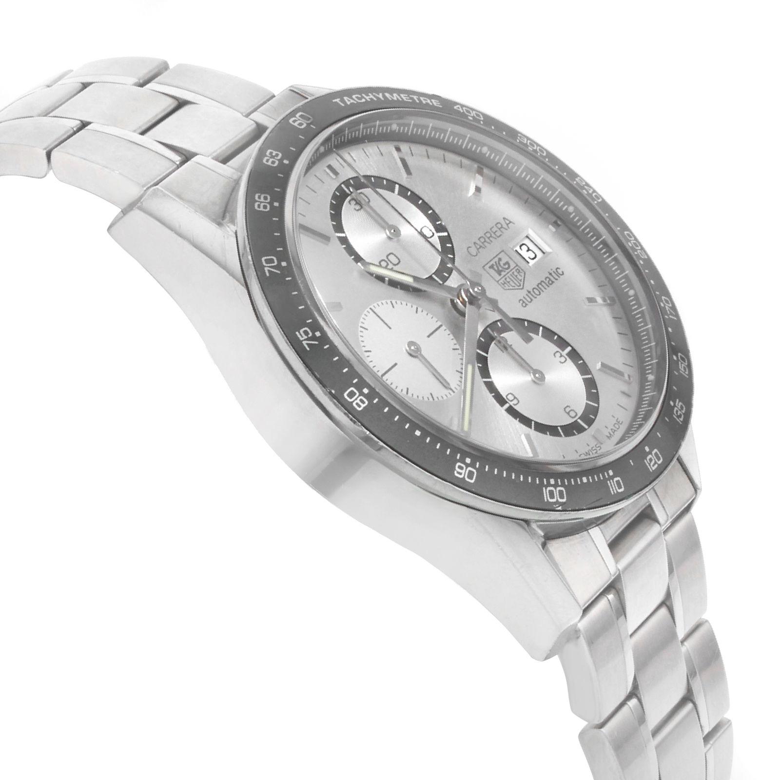 TAG Heuer Carrera Cadran Argent Chrono Automatique Montre Sport Homme CV2011.BA0786 Bon état à New York, NY