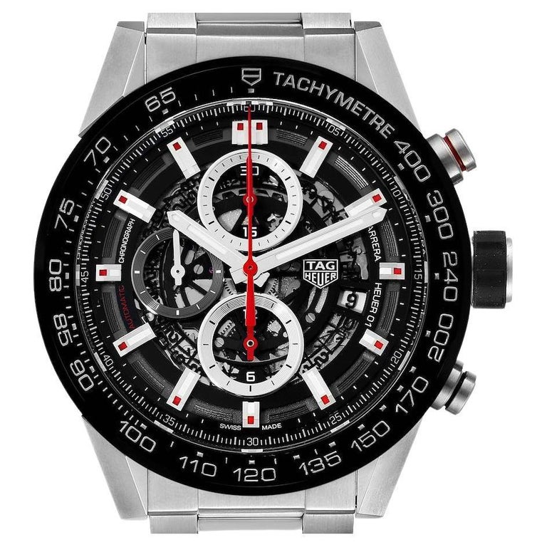 Tag Heuer Carrera Skeleton Dial Chronograph Mens Watch CAR2A1W Box Card For  Sale at 1stDibs