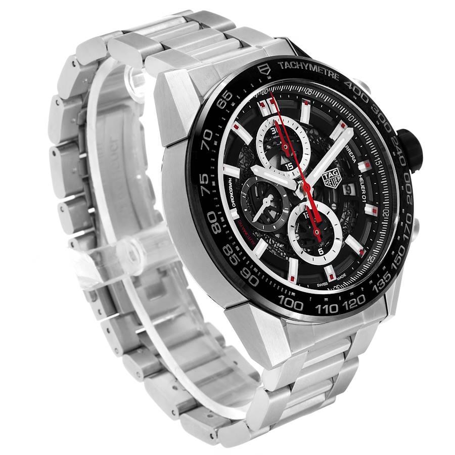 Tag Heuer Carrera Chronograph Stahl-Herrenuhr CAR2A1W Box Card mit Skelett Zifferblatt im Zustand „Hervorragend“ in Atlanta, GA