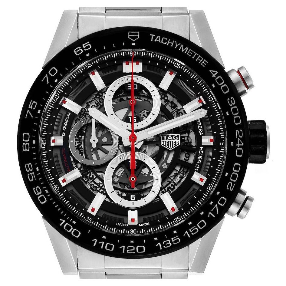 Tag Heuer Carrera Skeleton Dial Chronograph Steel Mens Watch CAR2A1W Box Card