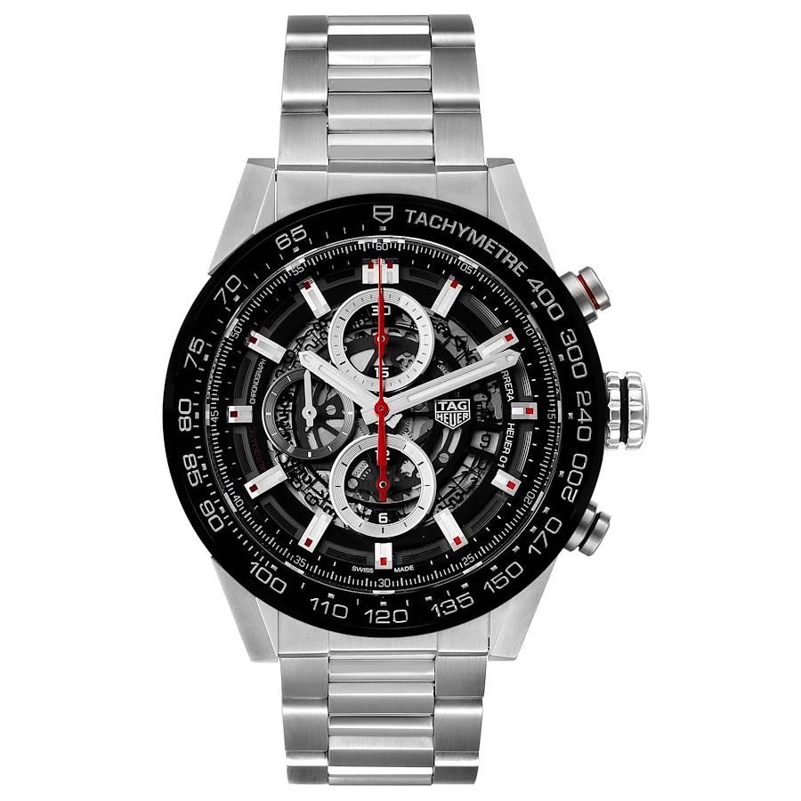 TAG Heuer Carrera Skelett Zifferblatt Herrenuhr CAR201V Box Papiere. Automatisches Uhrwerk mit Selbstaufzug. Gehäuse aus rostfreiem Stahl 43 mm. Gehäusedicke: 16.5 mm. Gehäuseboden aus Saphirglas. Schwarze Keramiklünette mit Tachymeterskala.