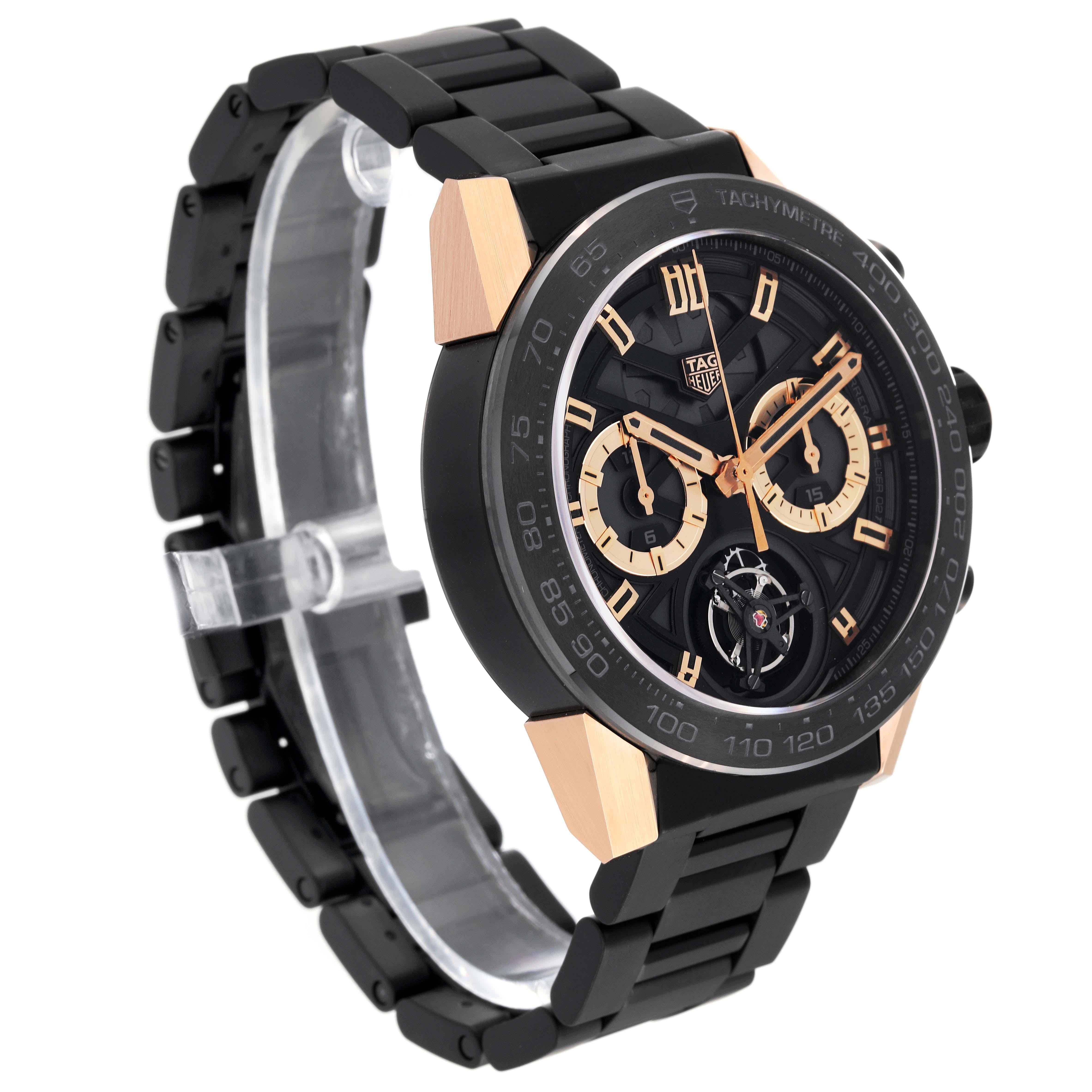 Tag Heuer Carrera Skeleton Dial Titanium Rose Gold Mens Watch CAR5A5Y Box Card For Sale 3