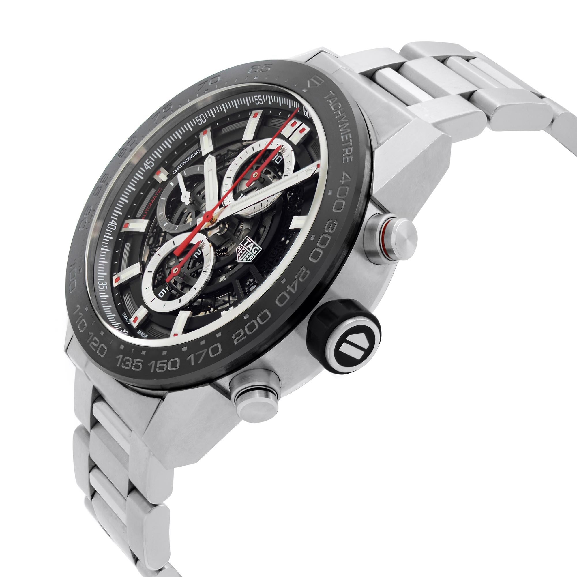 TAG Heuer Carrera Skeleton Steel Ceramic Automatic Men’s Watch CAR2A1W.BA0703 In Excellent Condition In New York, NY